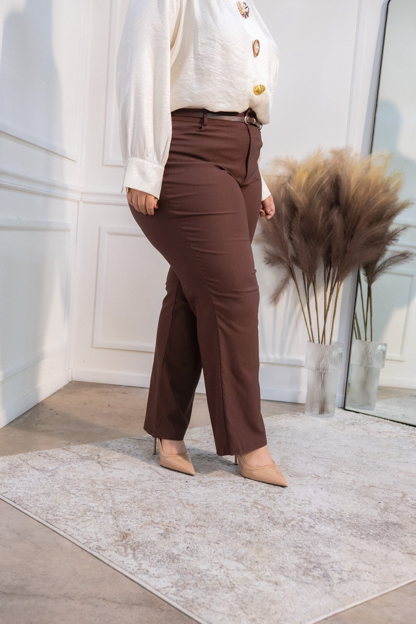 Pantalon de vestir cafe con cinto