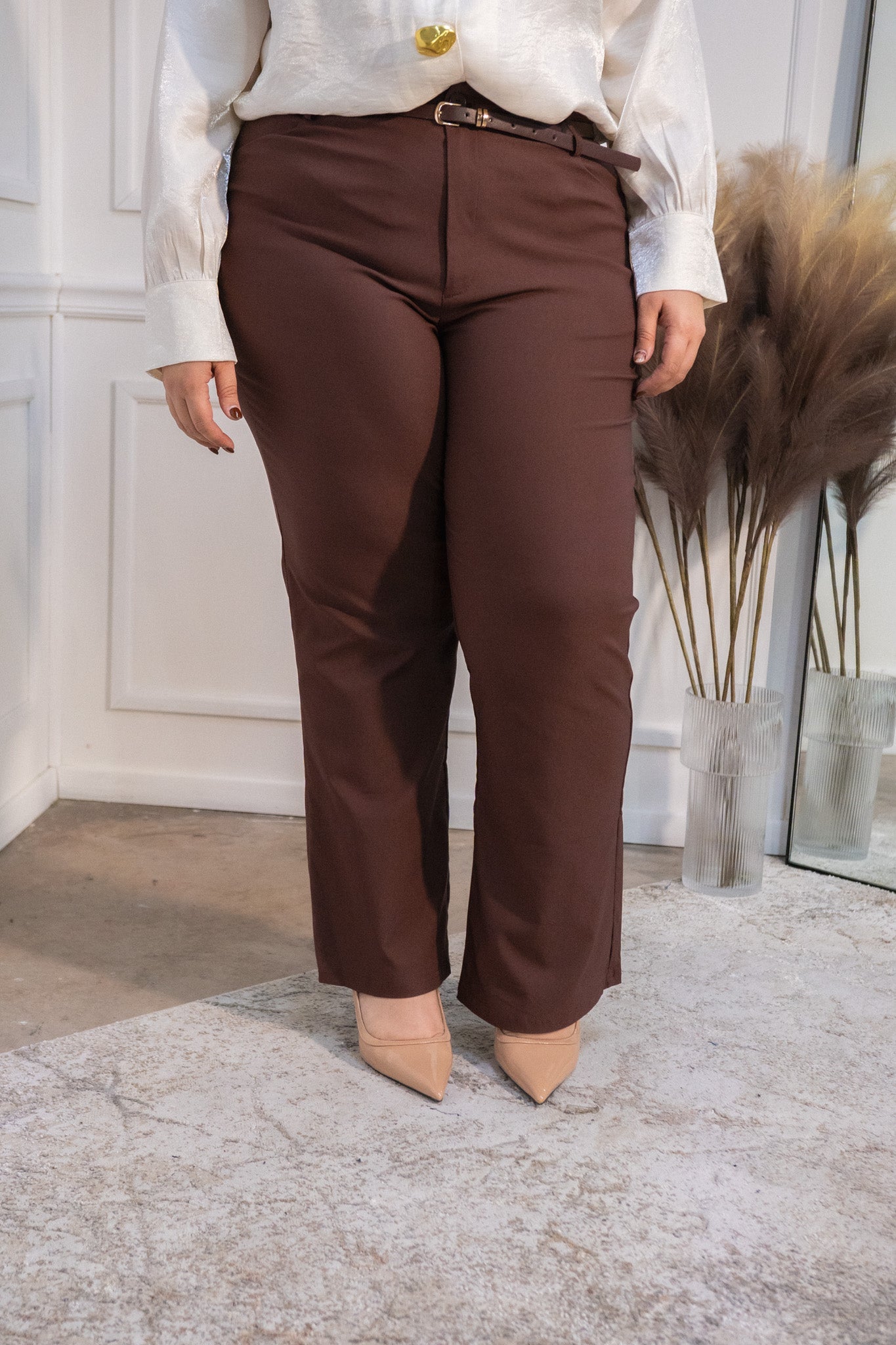 Pantalon de vestir cafe con cinto