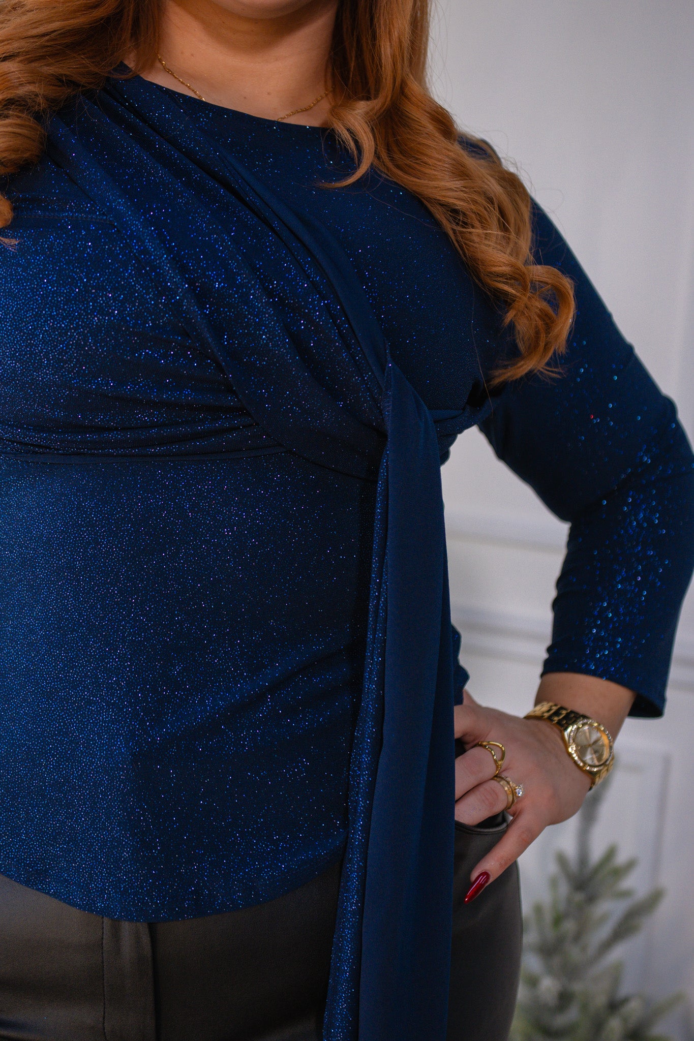 BLUSA CON LAZO GLITTER AZUL