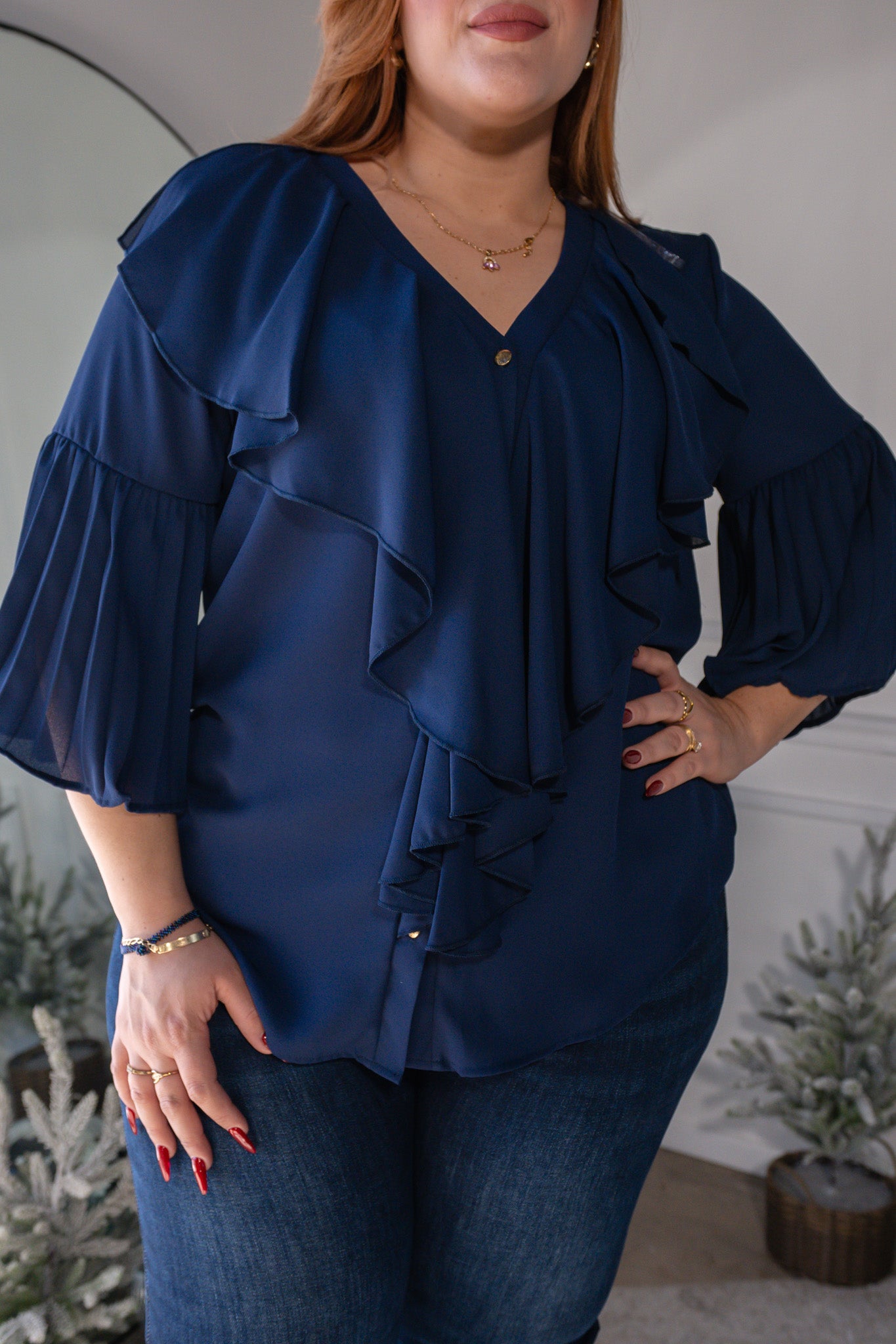 Blusa con escarola azul