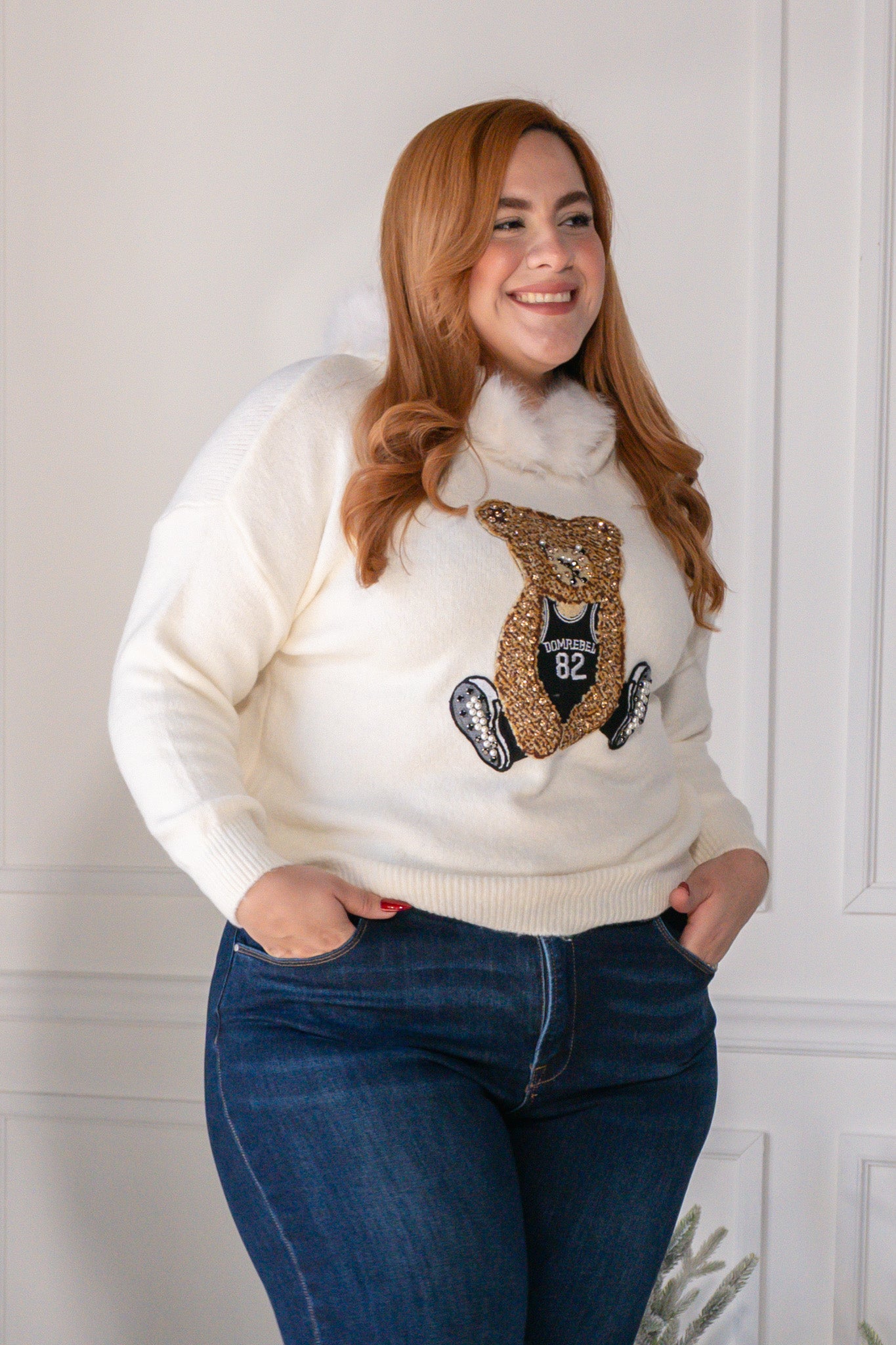 Sudadera con  gorro oso piedras ivory