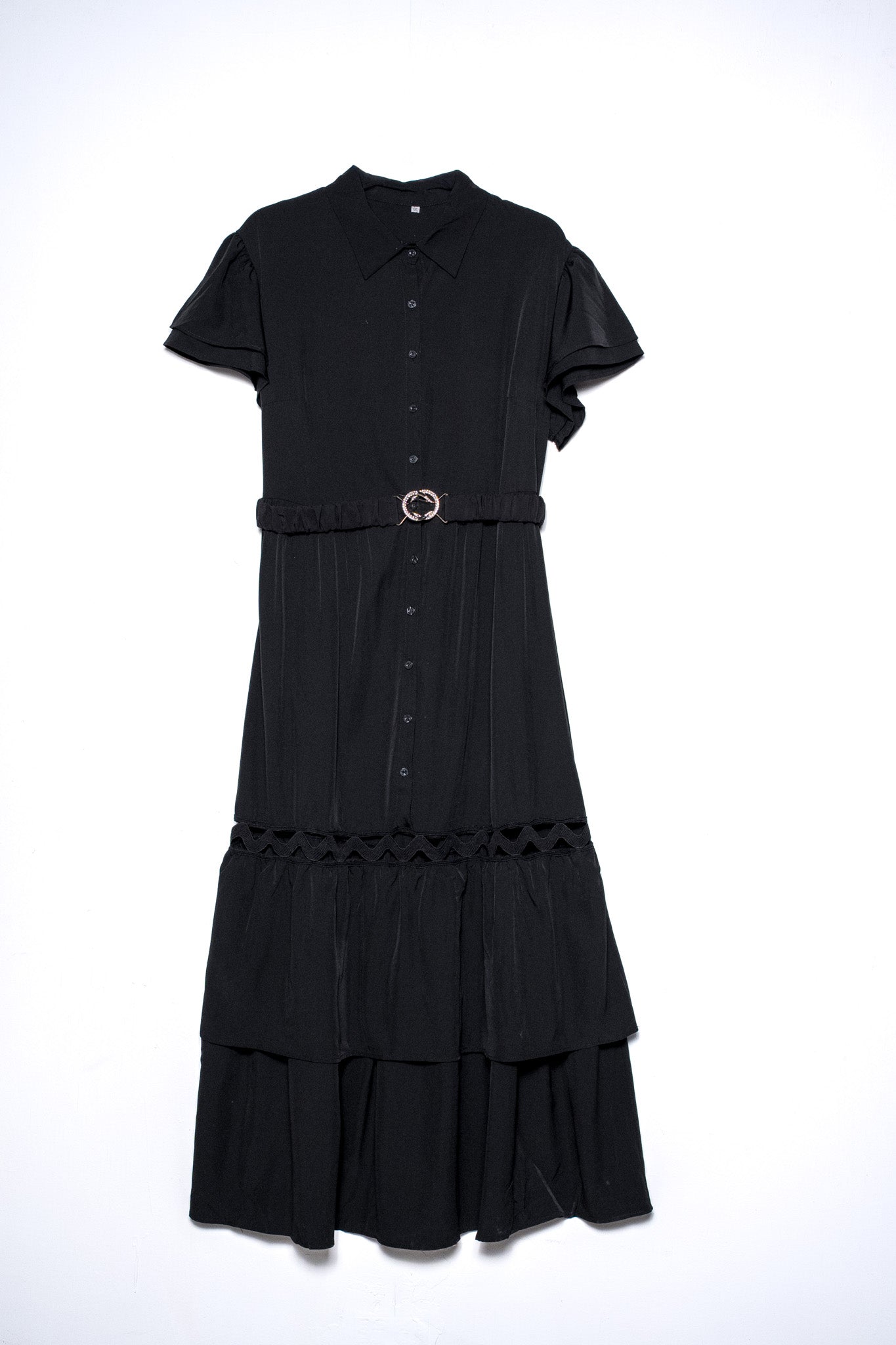 Maxi vestido con cinto surcido neg