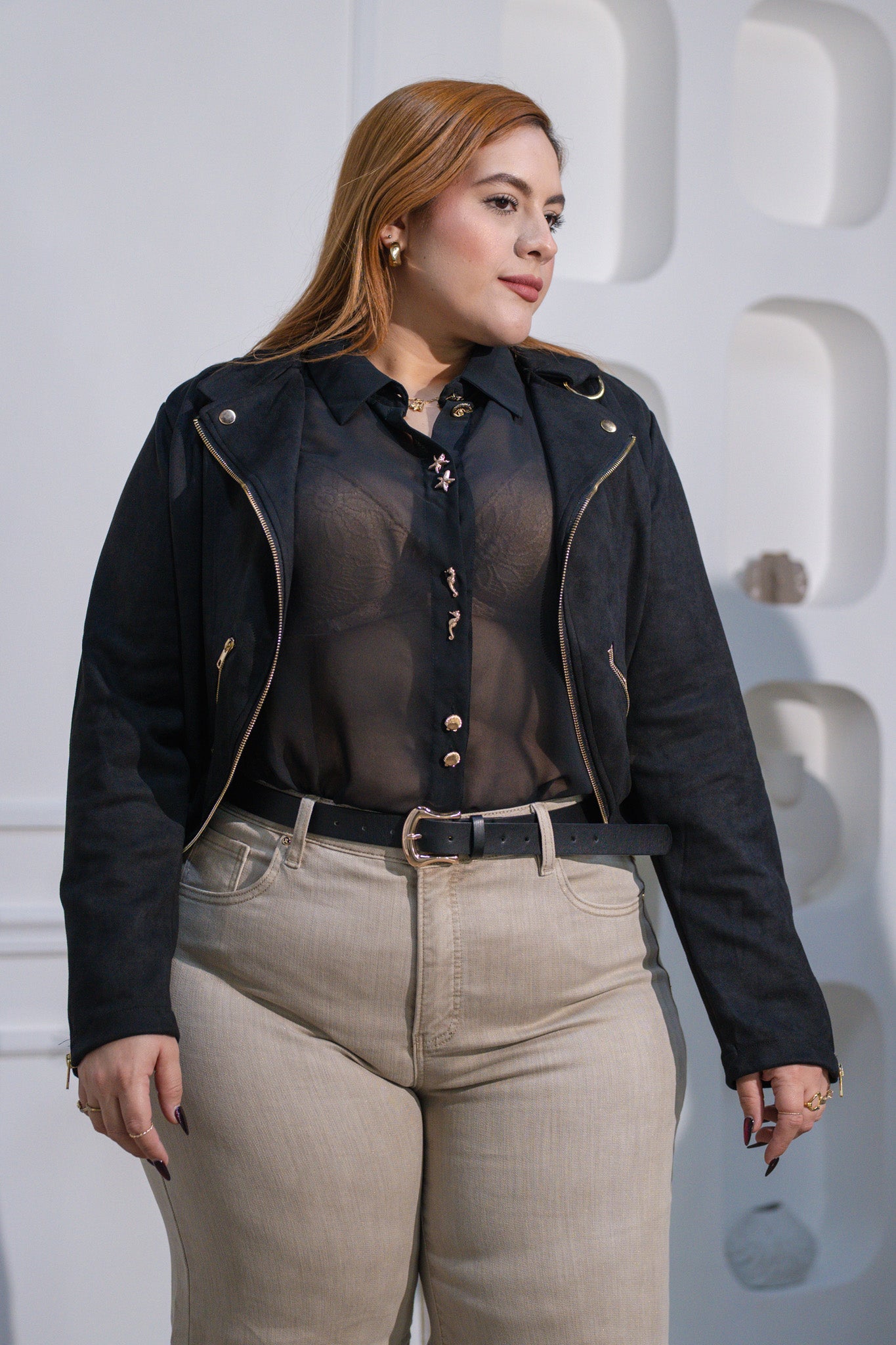 Chaqueta gamuza con bolsa negra