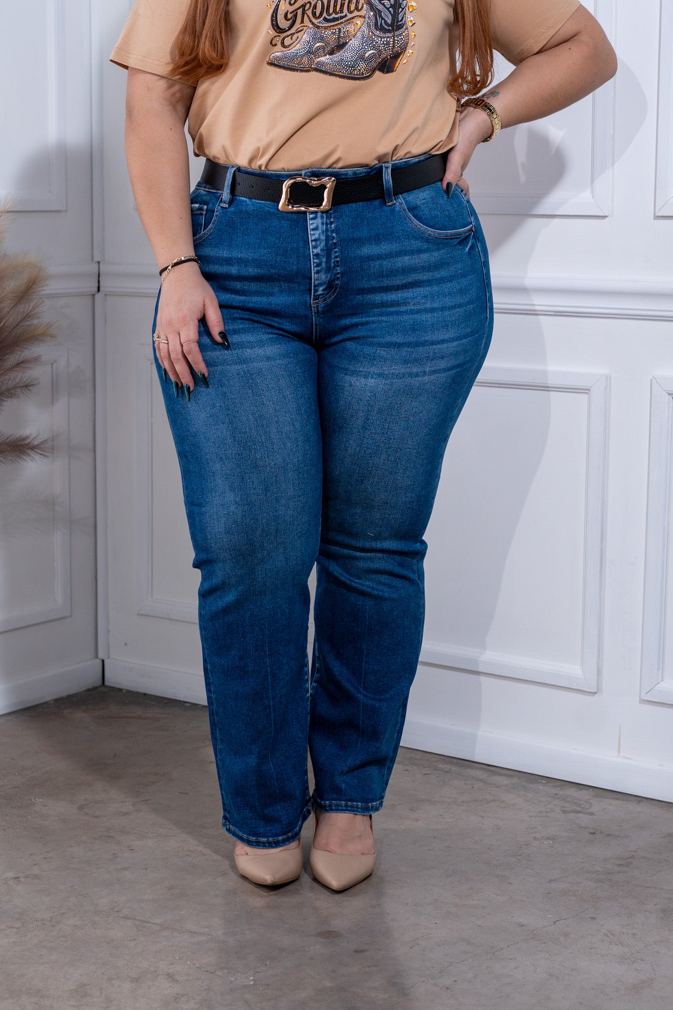 Jeans recto crop liso osc