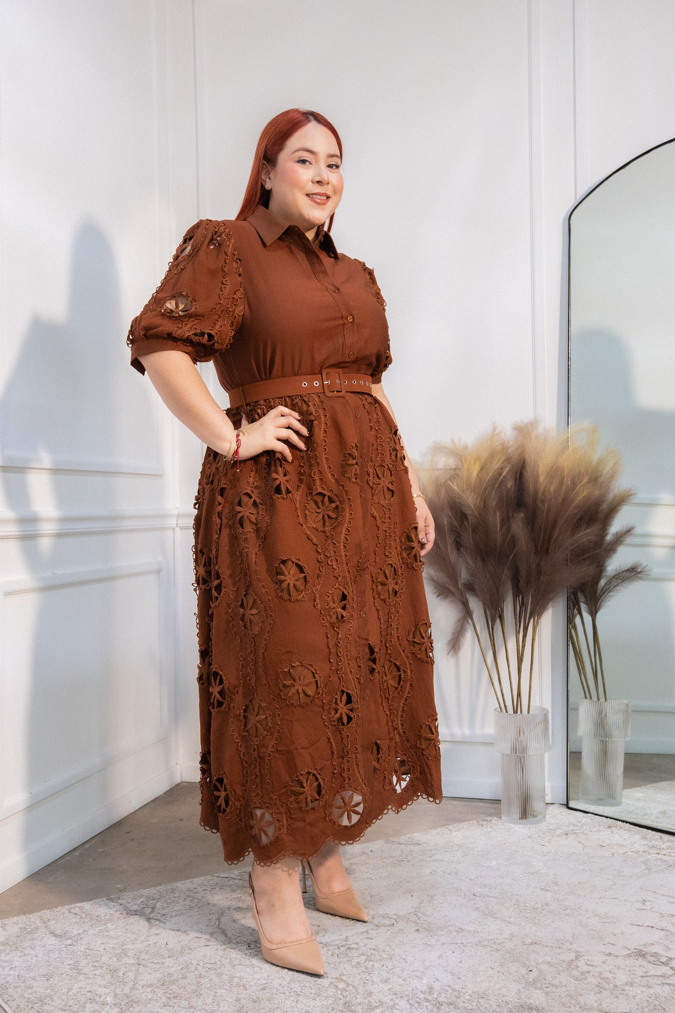 Maxi vestido bordado cafe