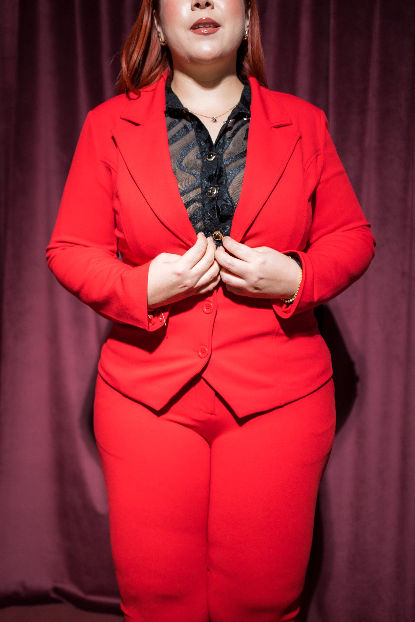 Set pantalon y jacket vestir liso rojo