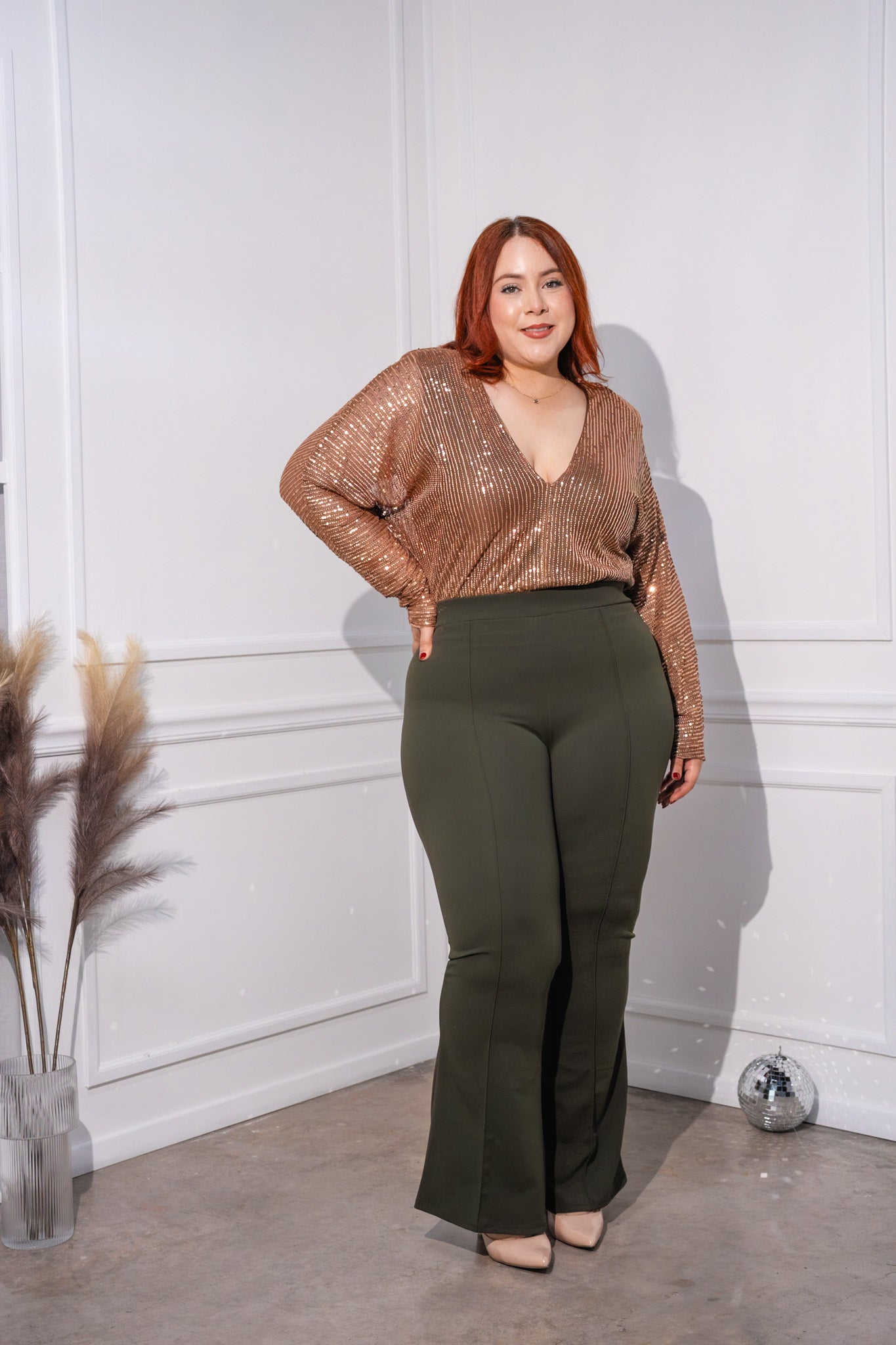 Panty blusa lentejuelas cafe