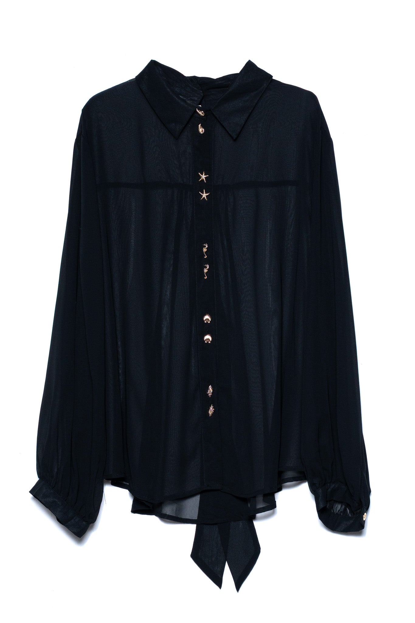 Camisa gasa con botones de caracol neg
