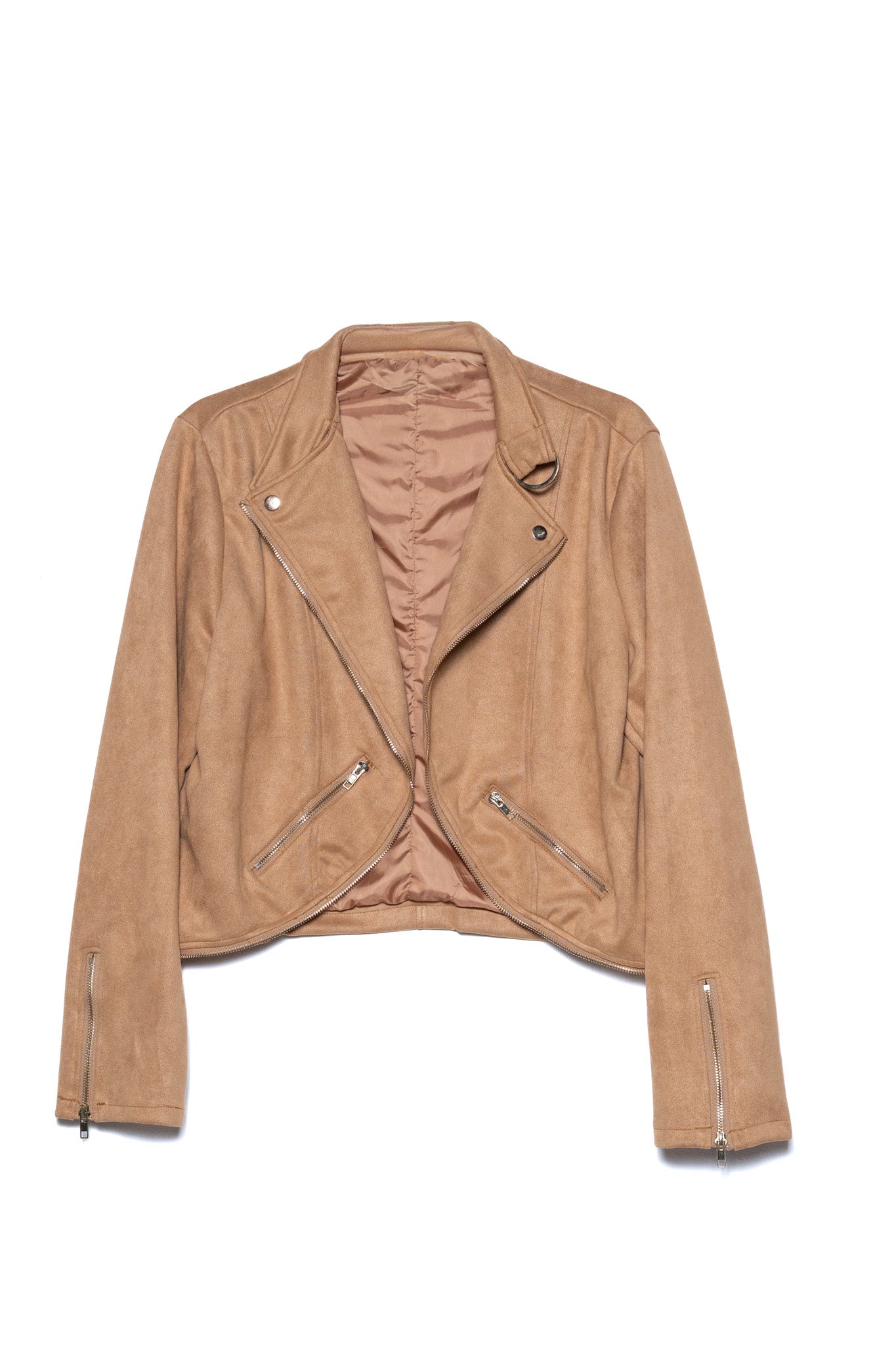 Chaqueta gamuza con bolsa camel