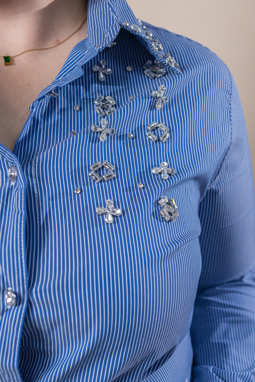 Striped shirt with blue stones