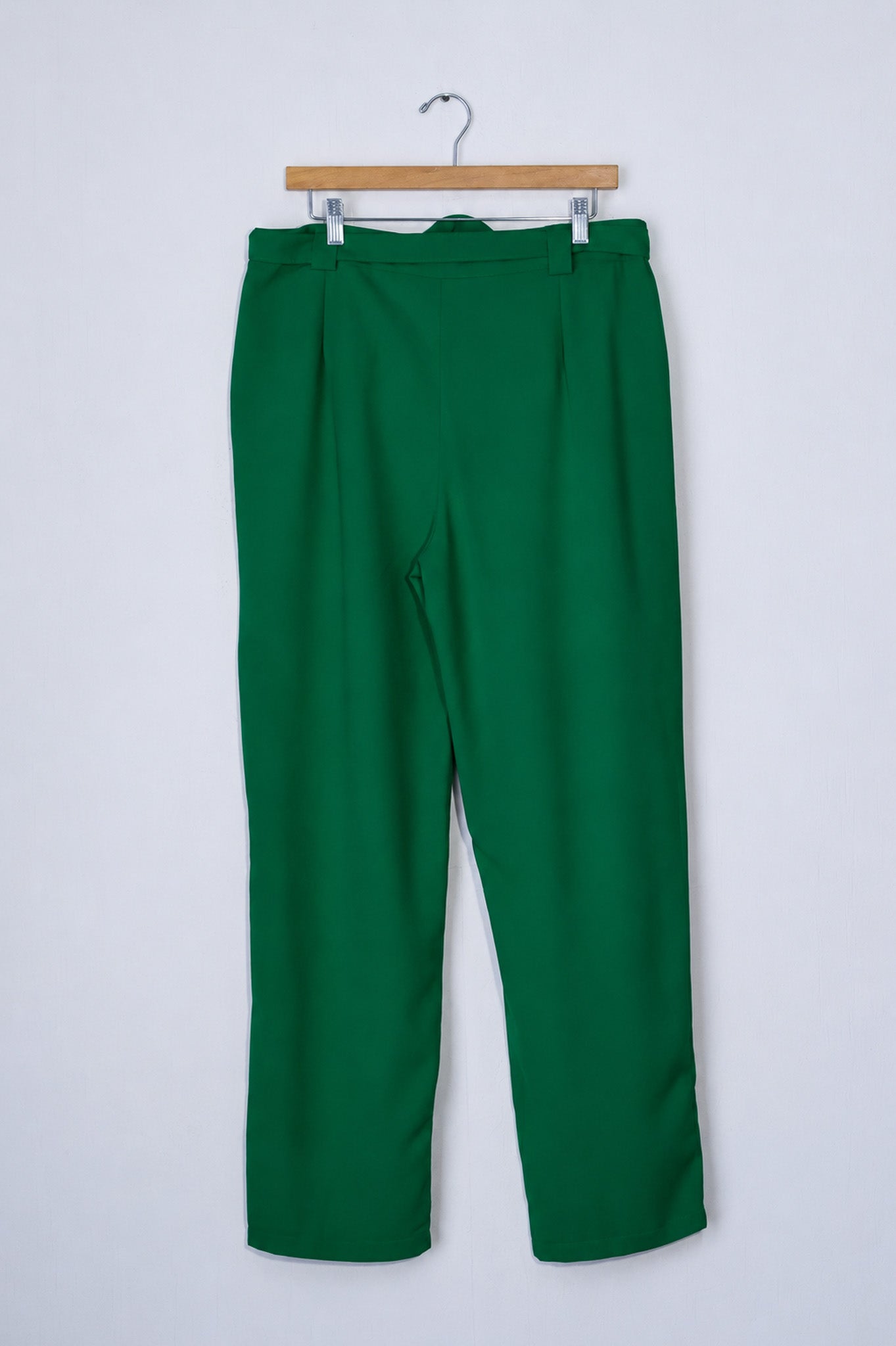Pantalón Recto con Lazo Verde Plus Size para Mujer