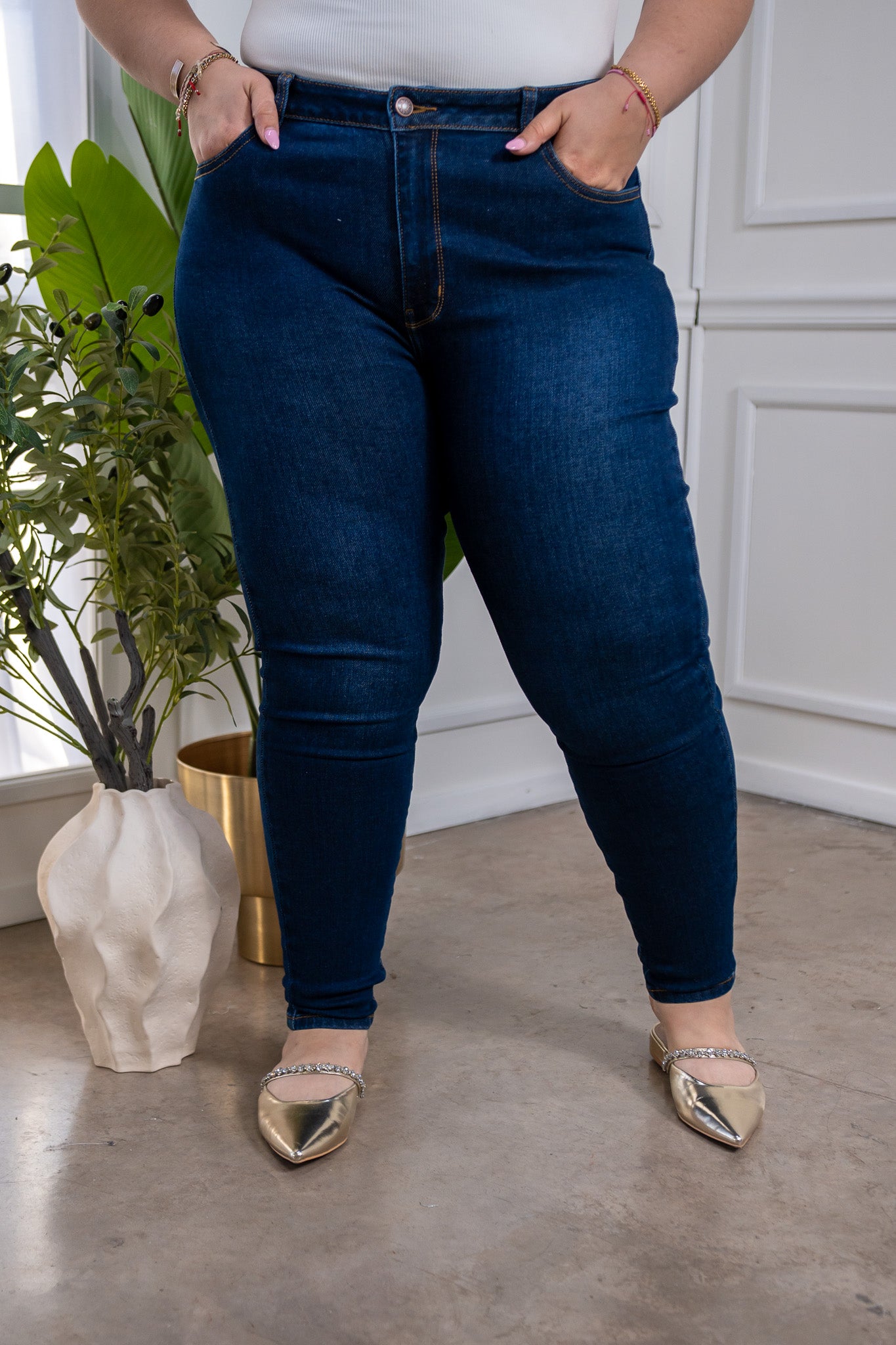 Dark high-rise skinny jeans