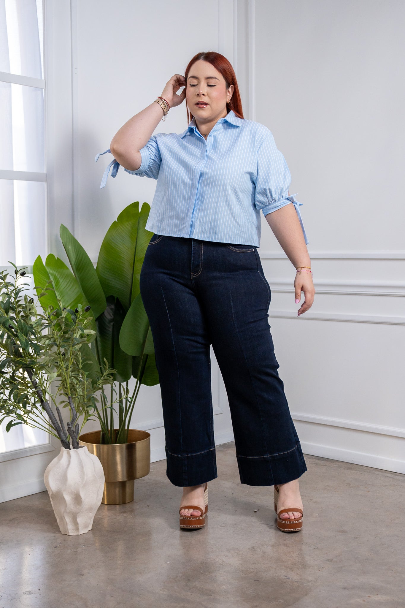 Camisa crop lineas azul