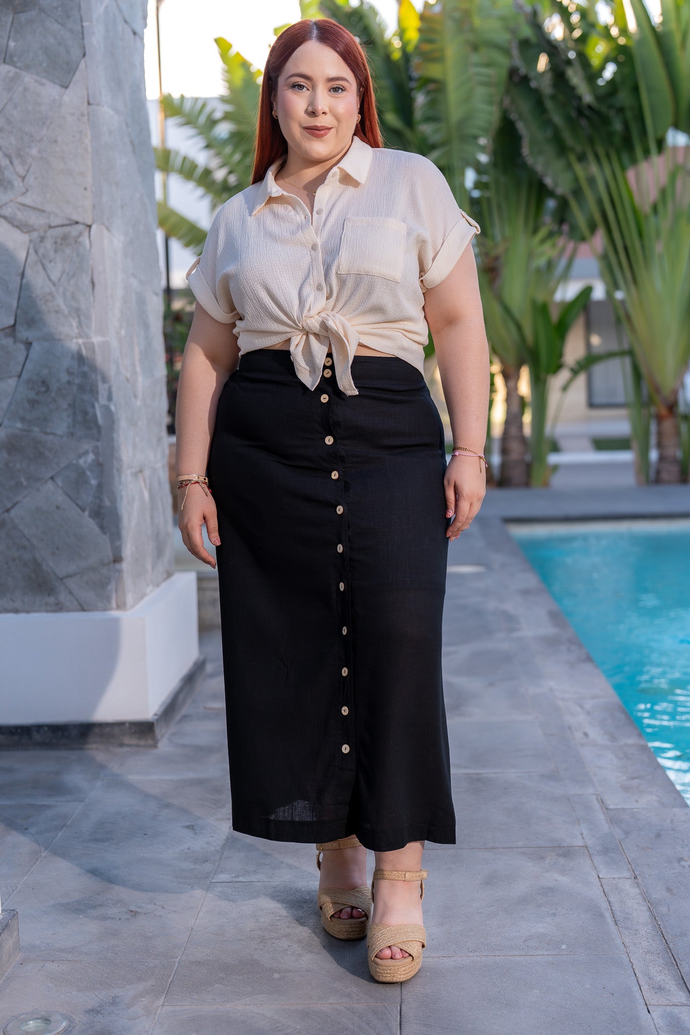 Falda lino linea A neg