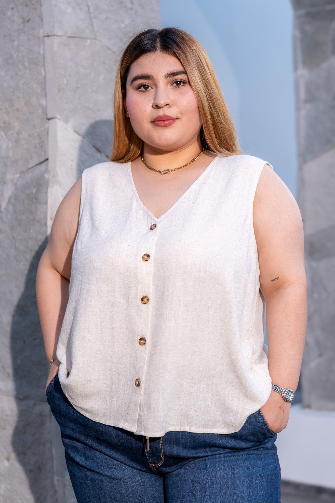 Chaleco lino liso bei