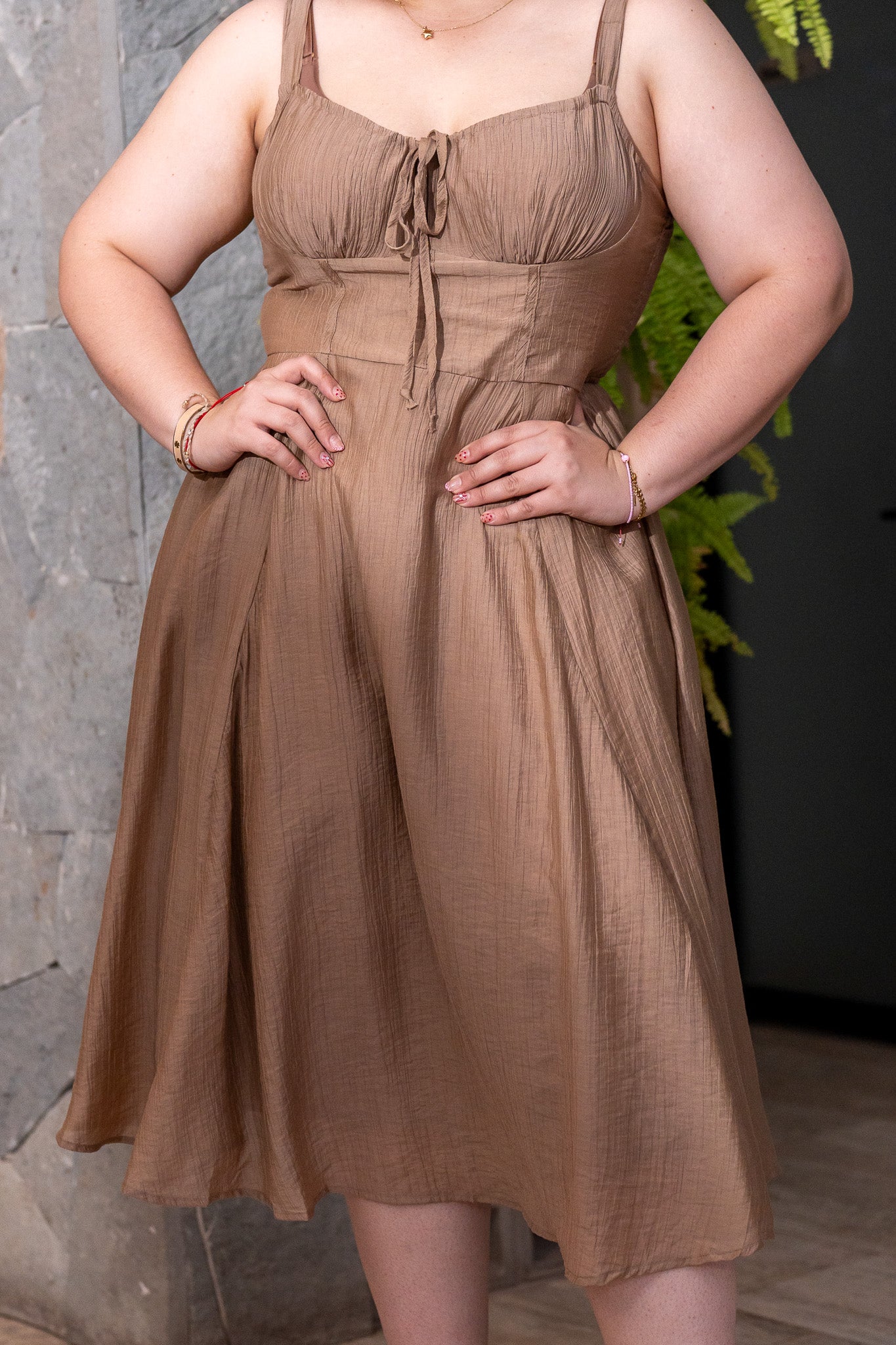 Vestido textura c/resorte cafe