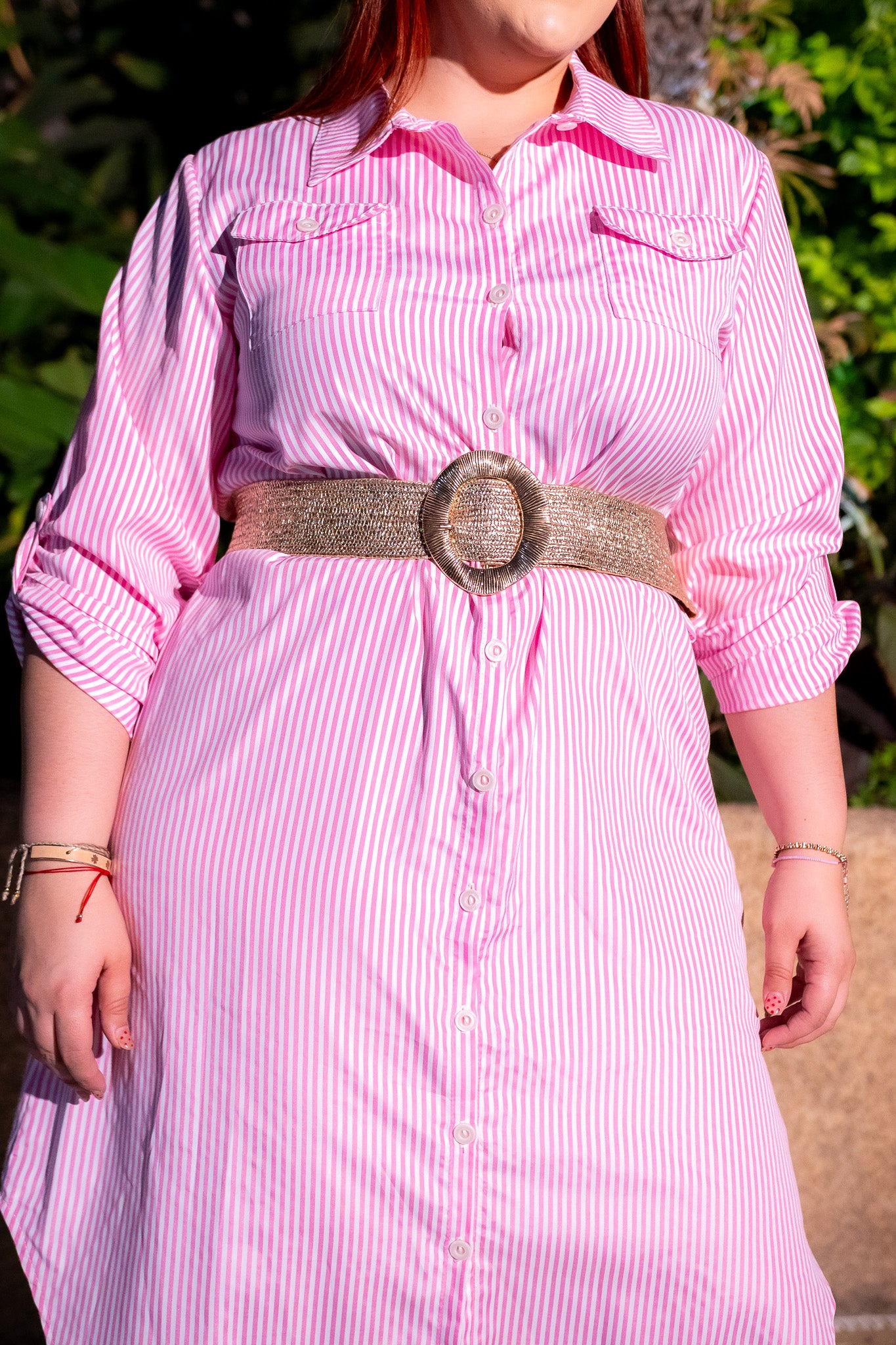 Vestido Curvy Casual Rayas Rosa Tela Rígida Eventos Jardín