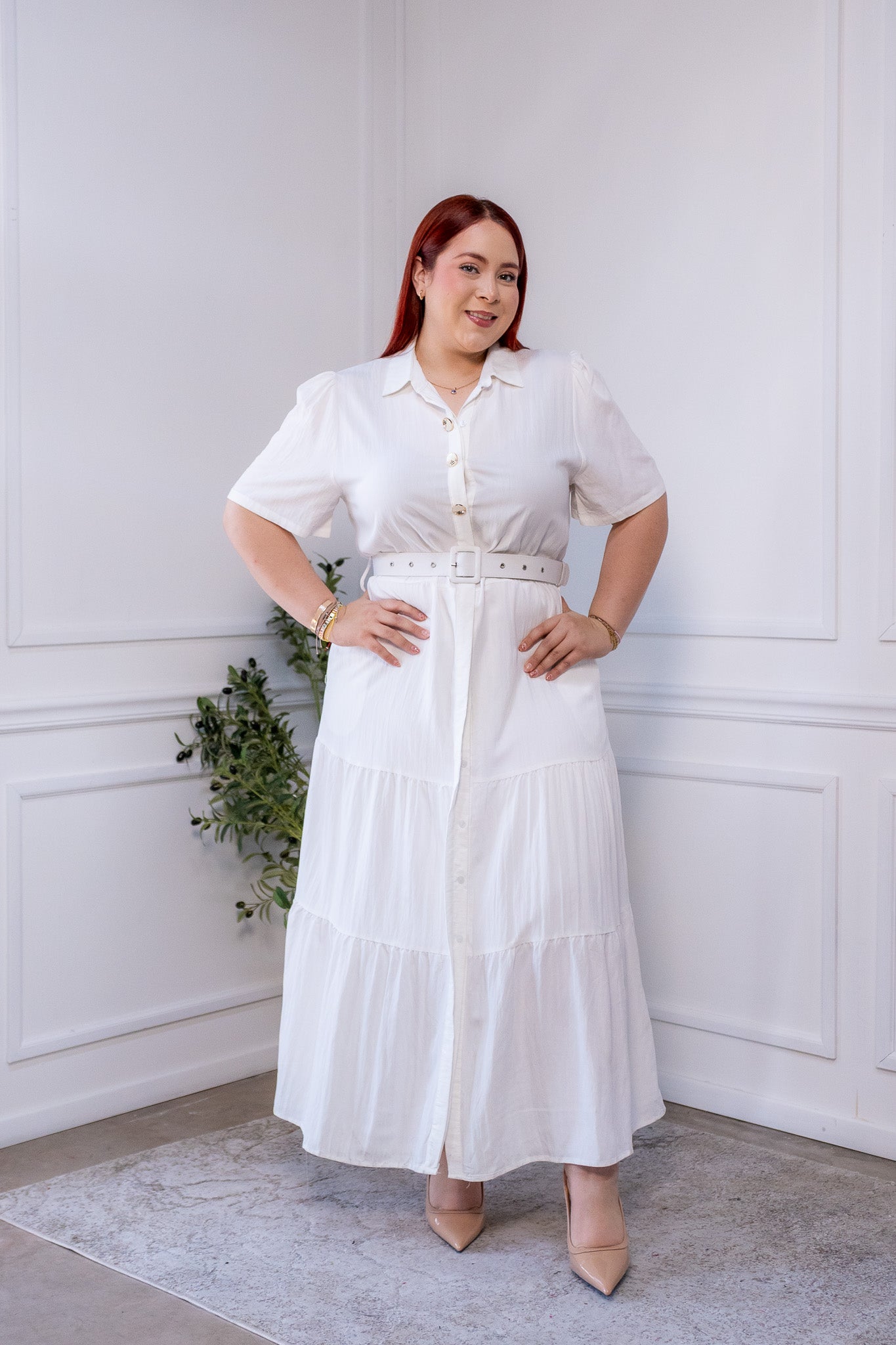 Maxi vestido camisero liso blanco