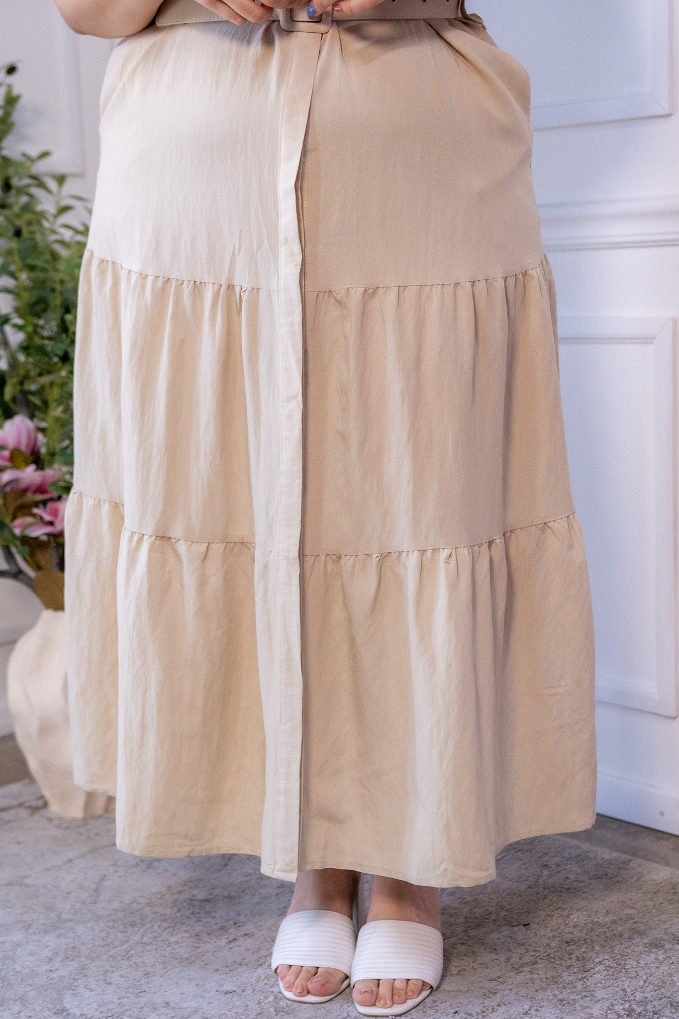 Maxi vestido camisero liso beige