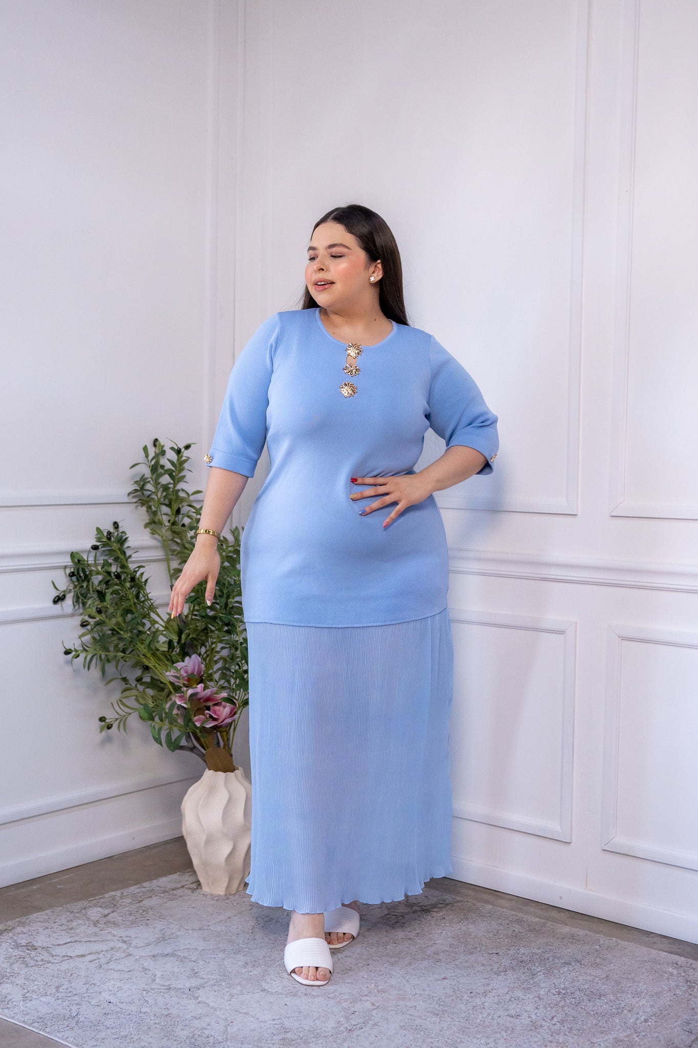 Maxi vestido punto c/botones azul