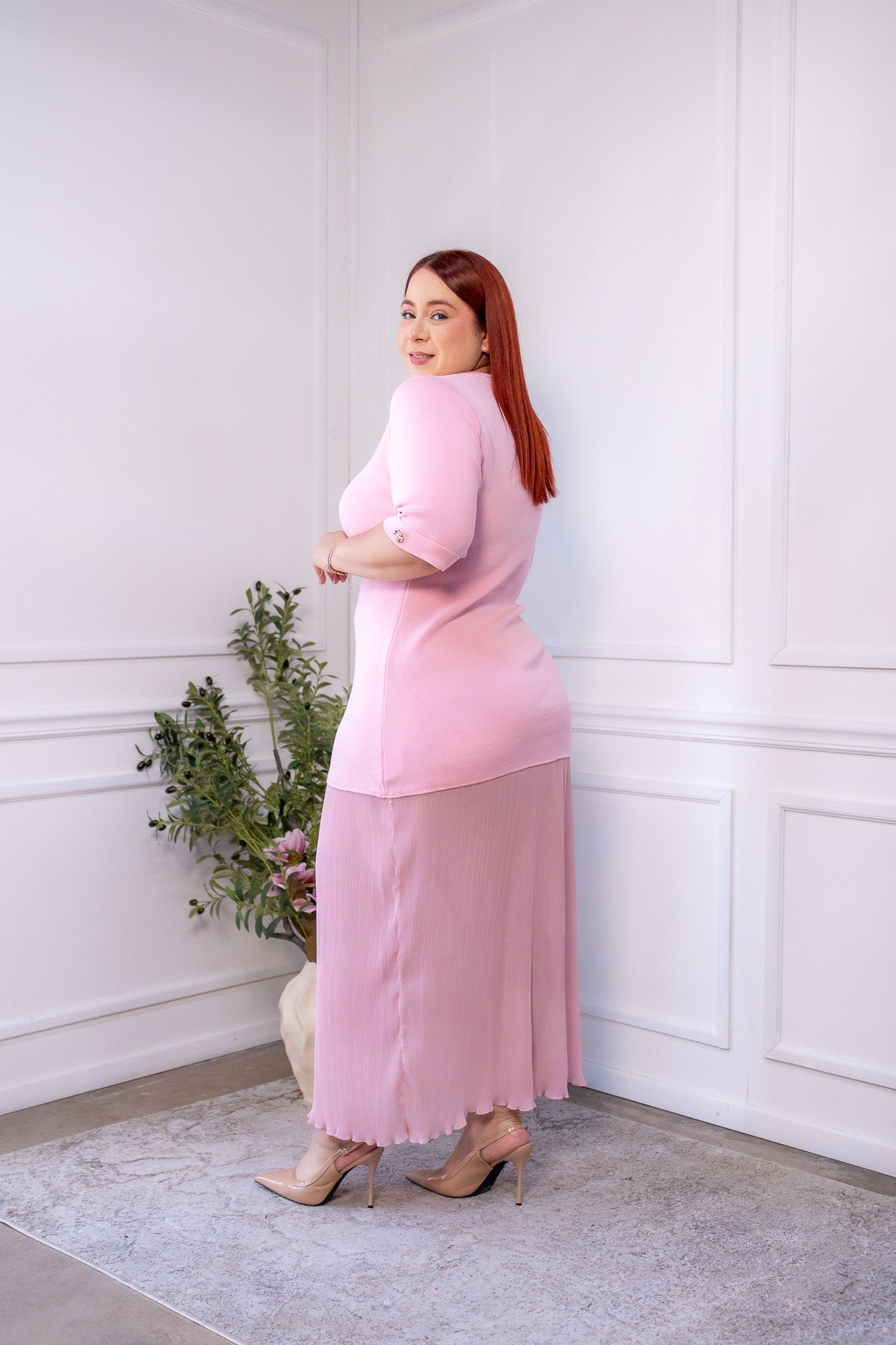 Maxi  vestido punto c/botones rosa