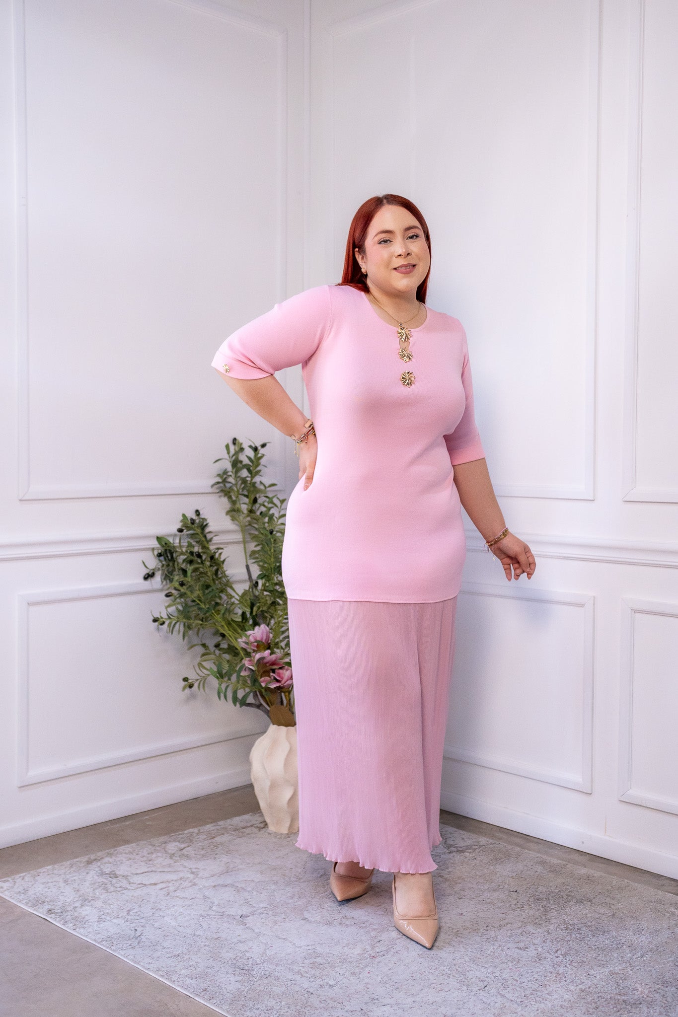 Maxi  vestido punto c/botones rosa