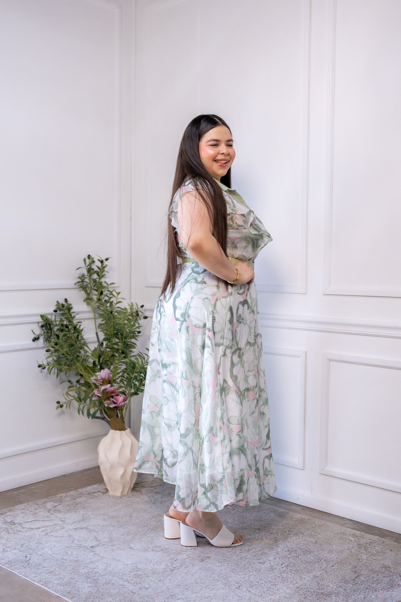 Maxi vestido estampado gasa verde