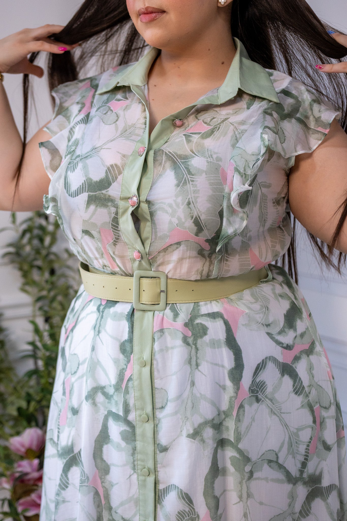 Maxi vestido estampado gasa verde