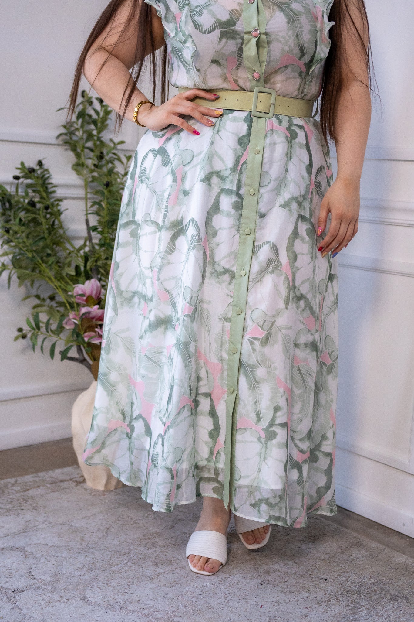 Maxi vestido estampado gasa verde