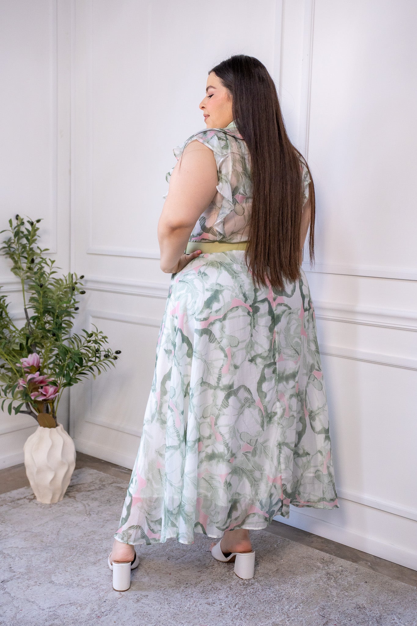 Maxi vestido estampado gasa verde