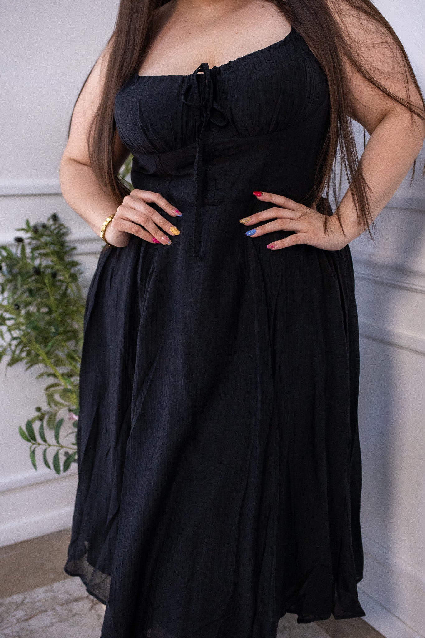 Vestido textura c/resorte negro