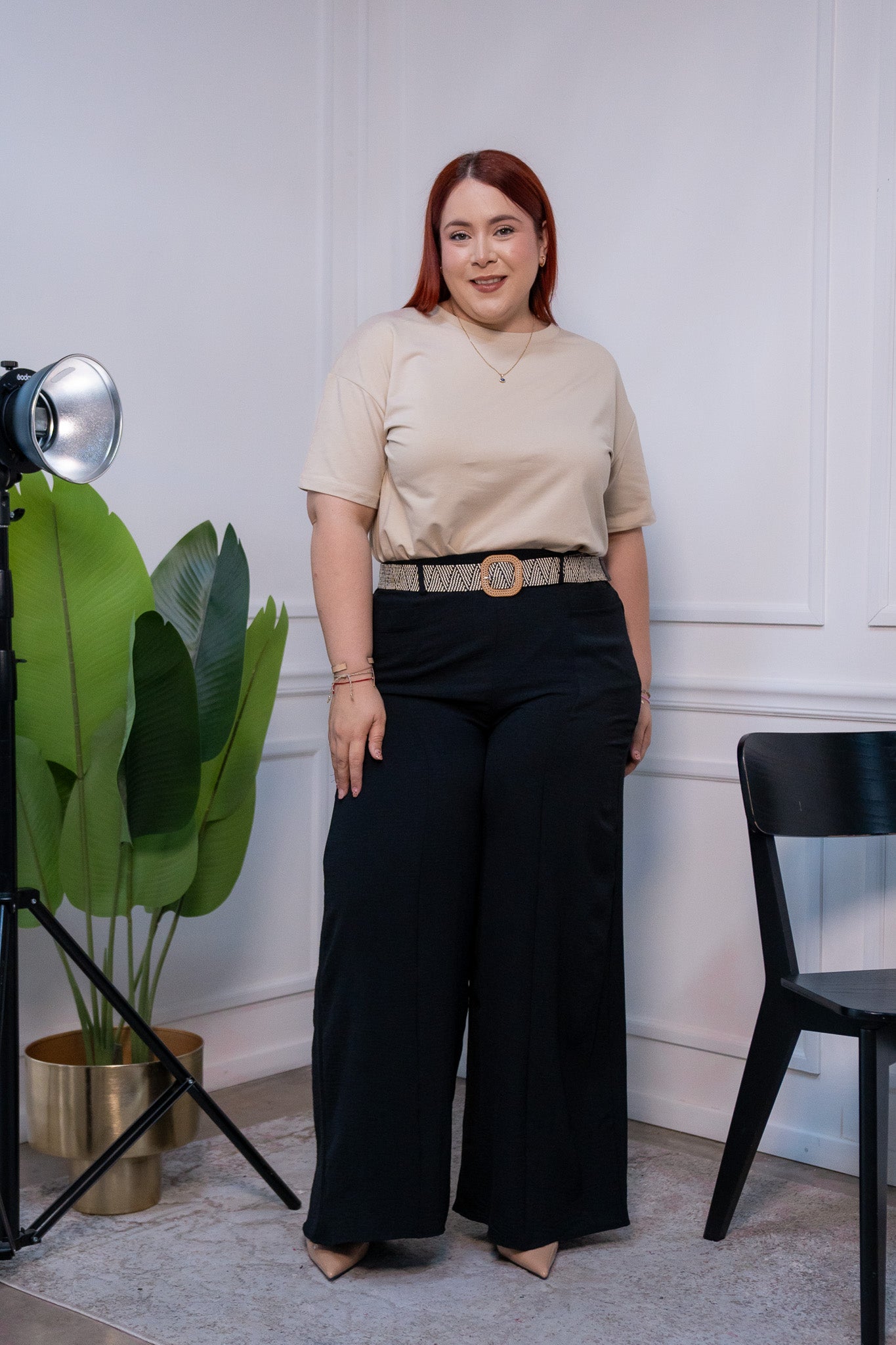 Pantalon casual holgado cinturaelastica y bolsillos para oficina, playa. Incluye cinto