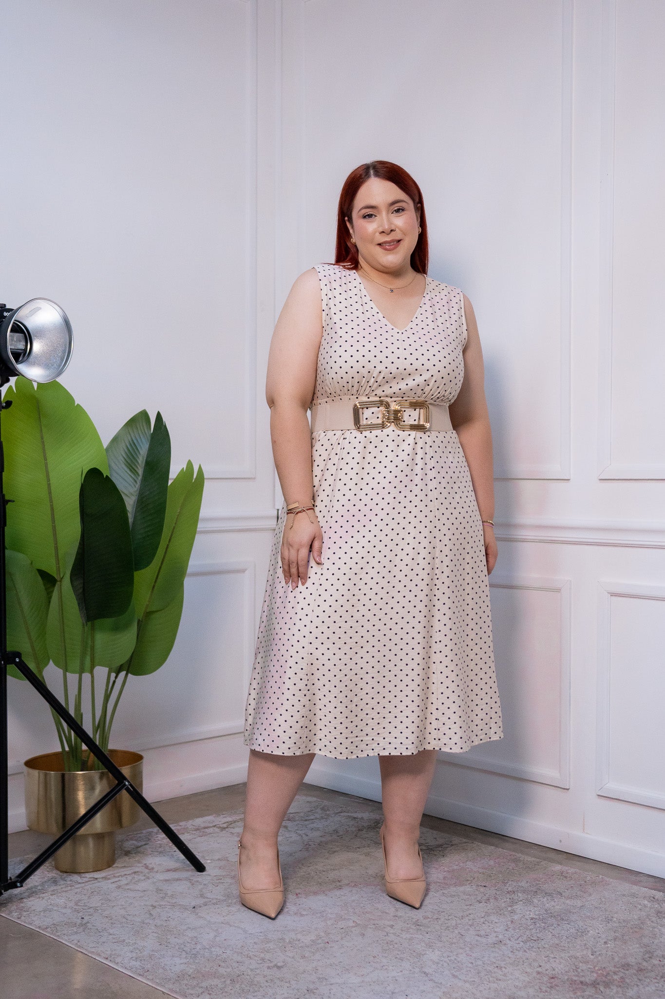 Vestido Curvy Lino Línea A Estampado Linares Cintura Elástica