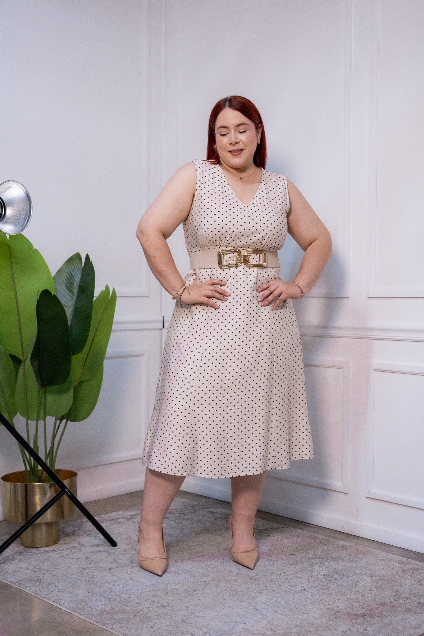 Vestido Curvy Lino Línea A Estampado Linares Cintura Elástica
