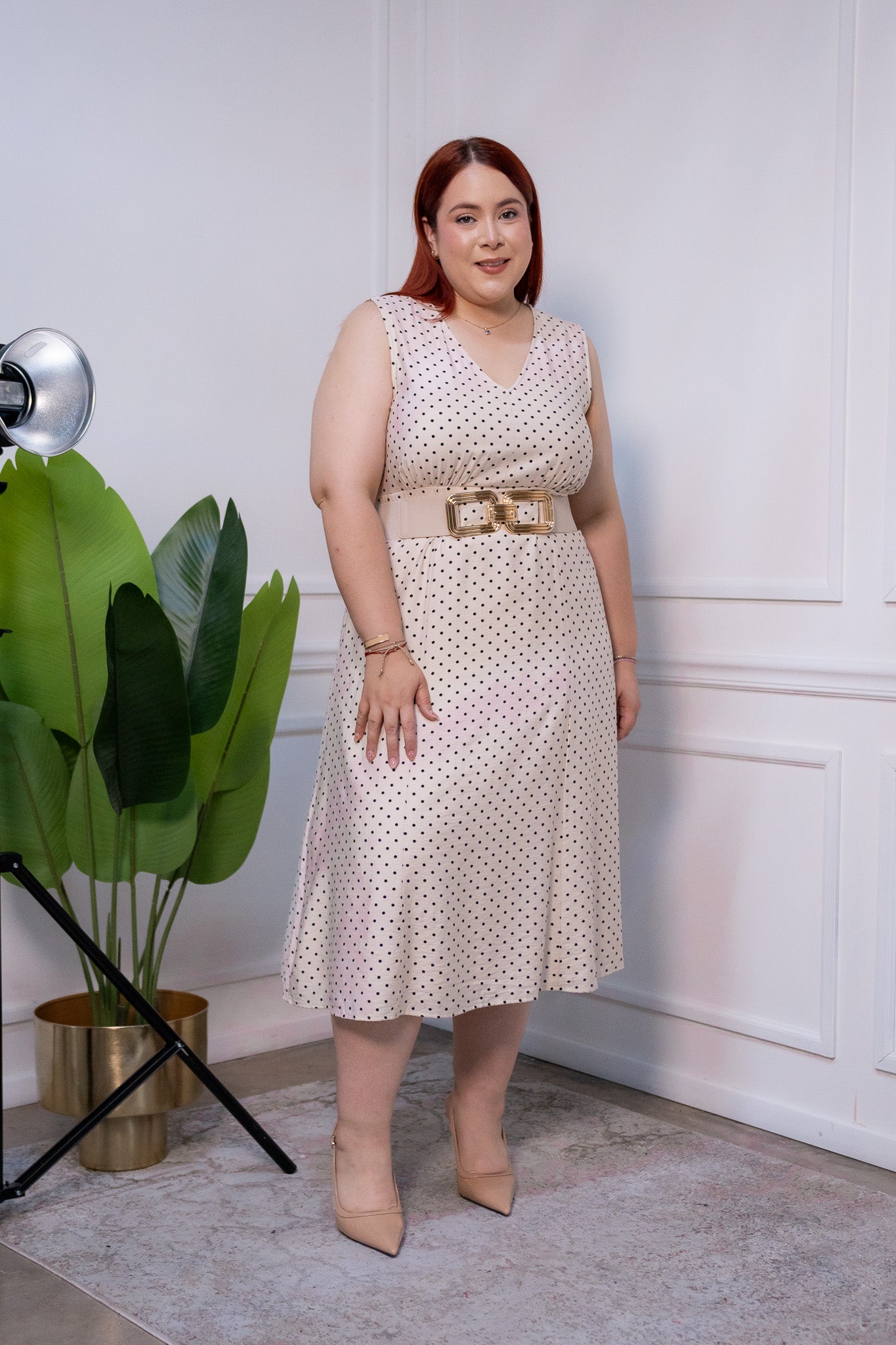 Vestido Curvy Lino Línea A Estampado Linares Cintura Elástica
