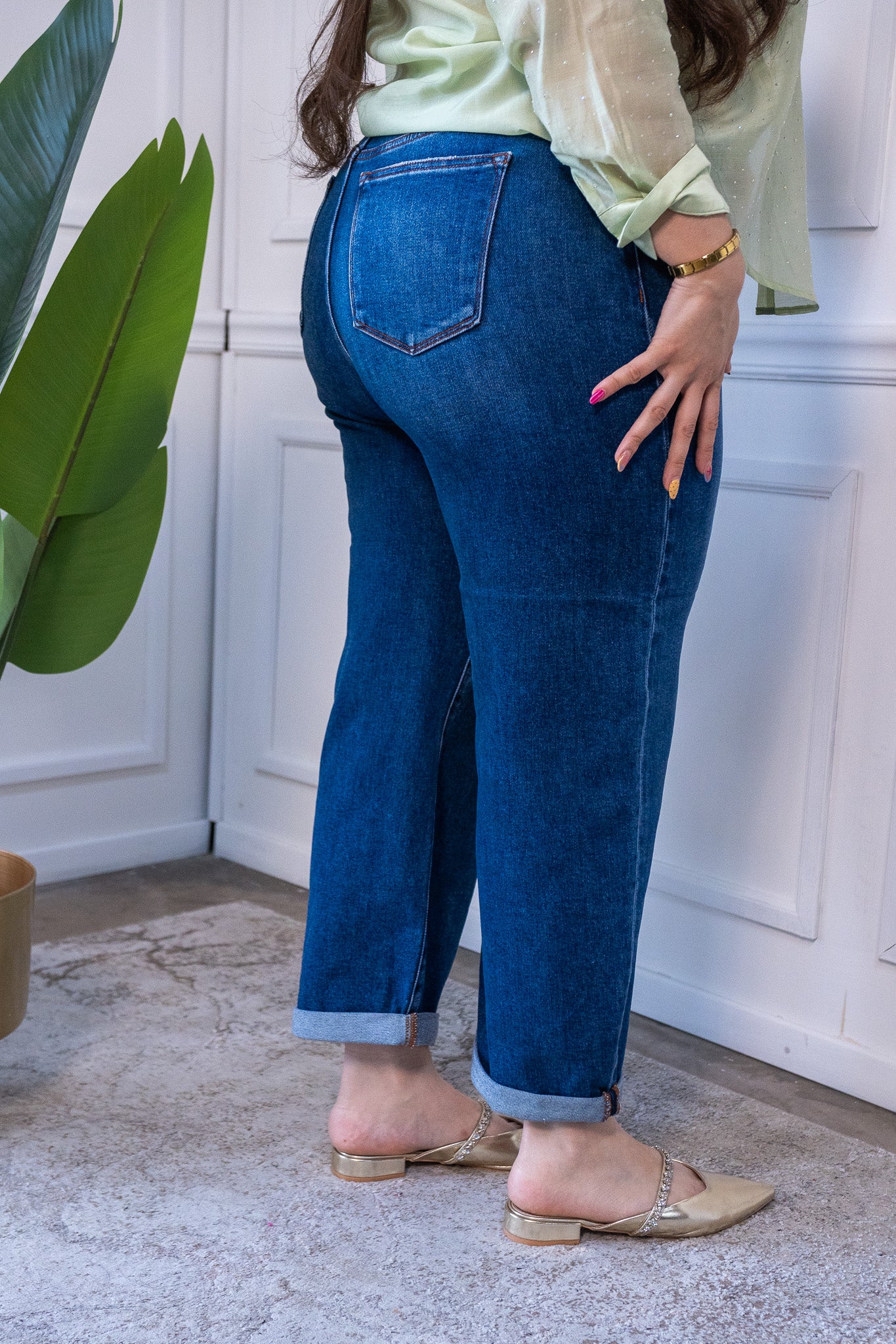 Jeans Curvy Pierna Ancha Cintura Alta Moda Casual Versátil