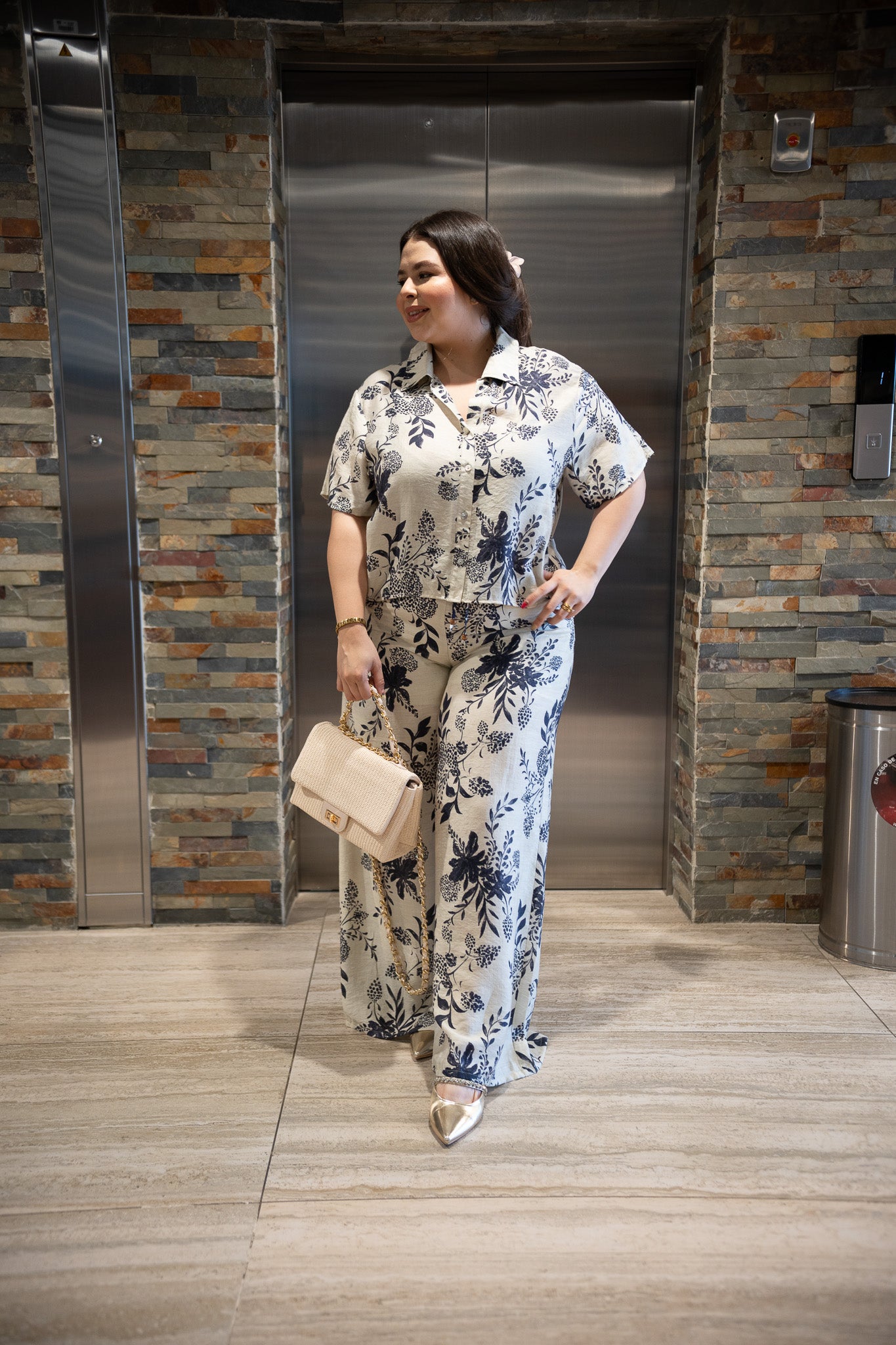 Conjunto Curvy 2 Piezas Estampado Azul Cintura Elástica