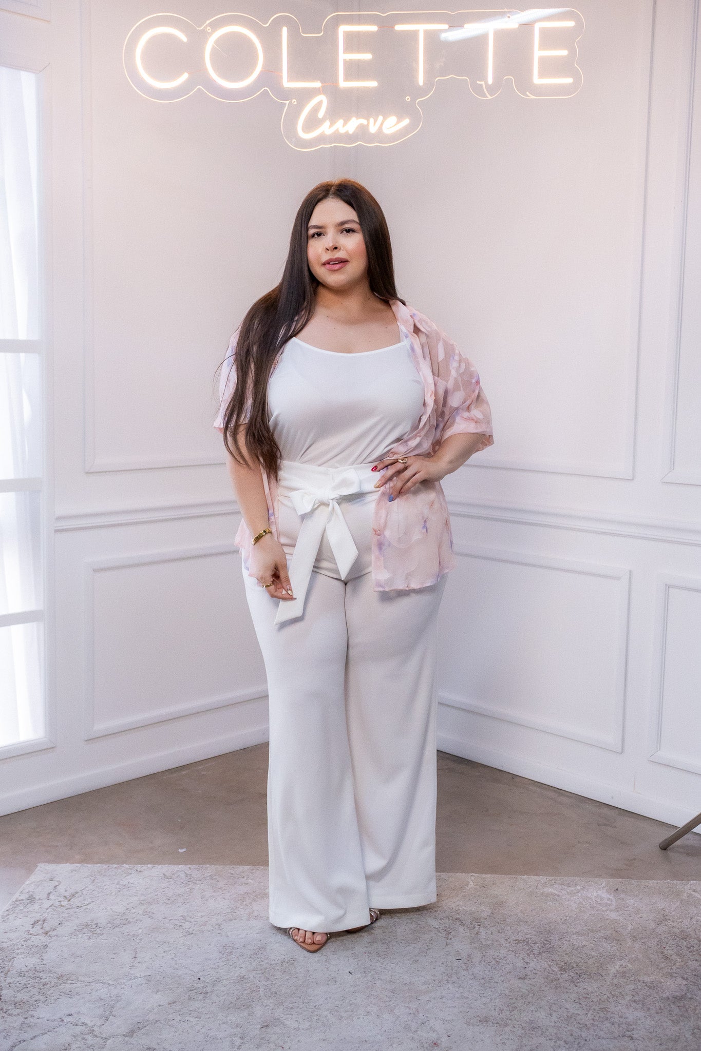 Camisa Curvy Estampada Floral Rosa Manga al Codo Favorecedora