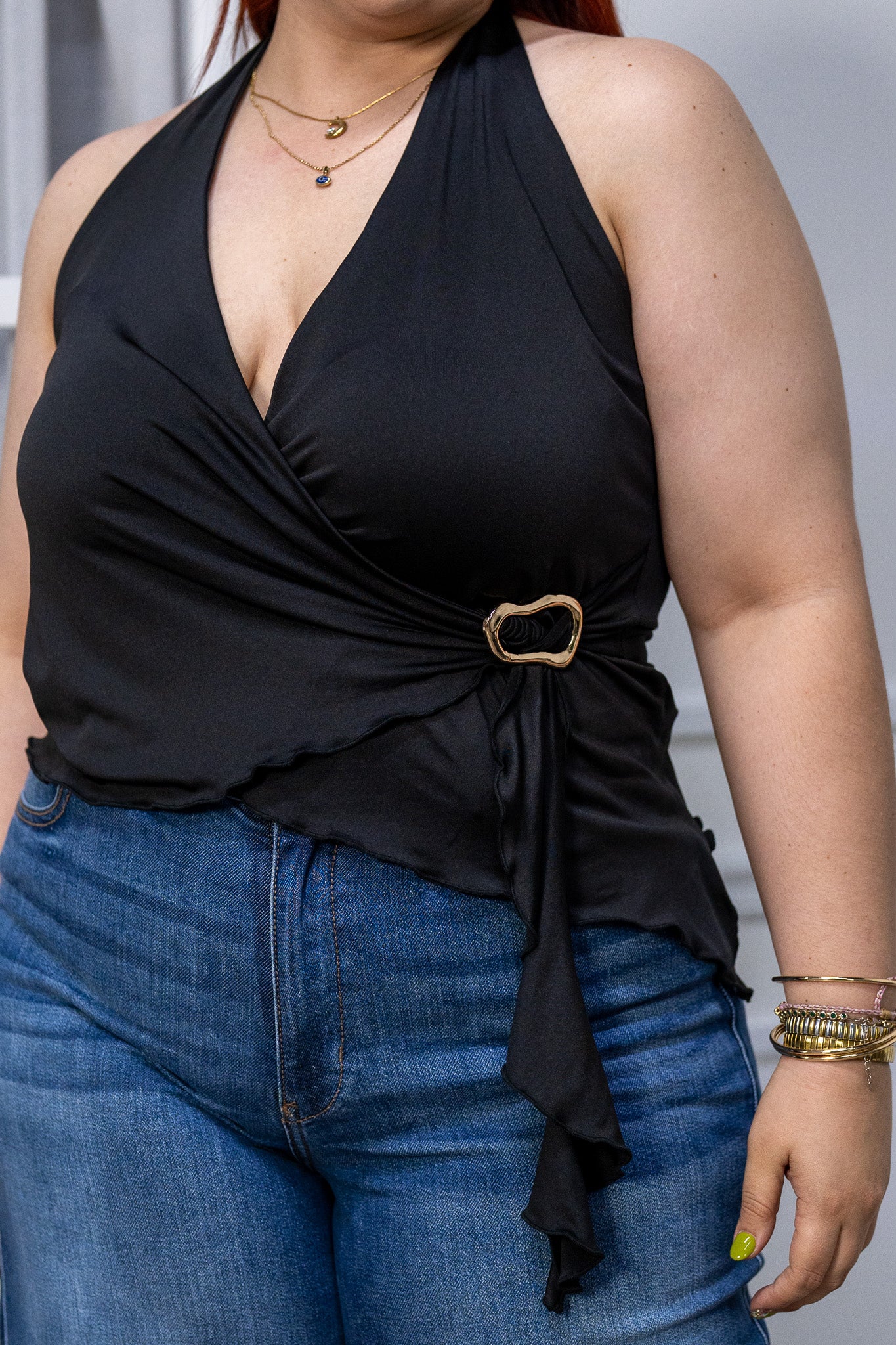Blusa Curvy Cuello Halter Lycra Premium Stretch Femenina