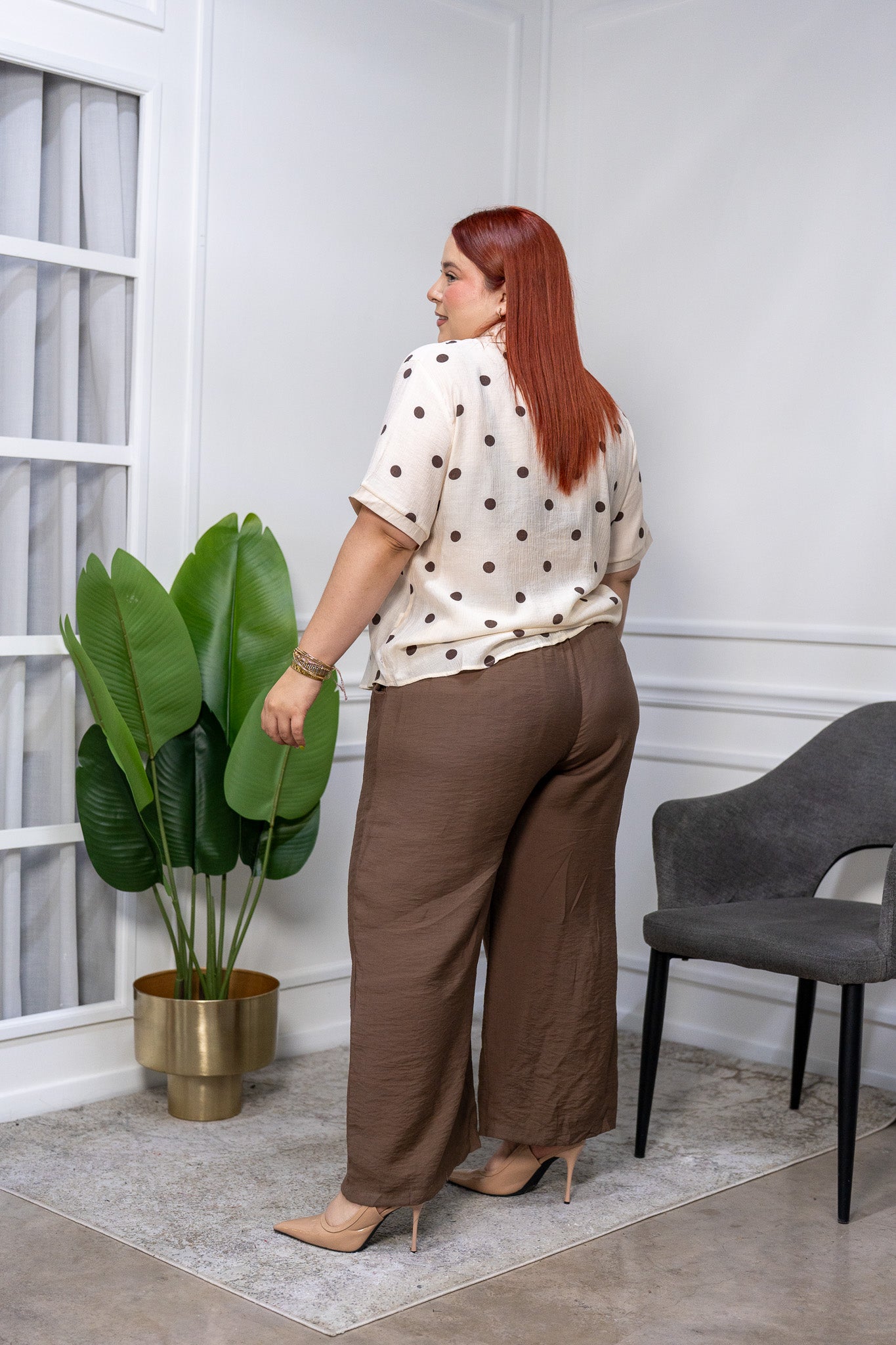 Blusa Curvy Lunares Algodón Lino Oficina y Casual Versátil