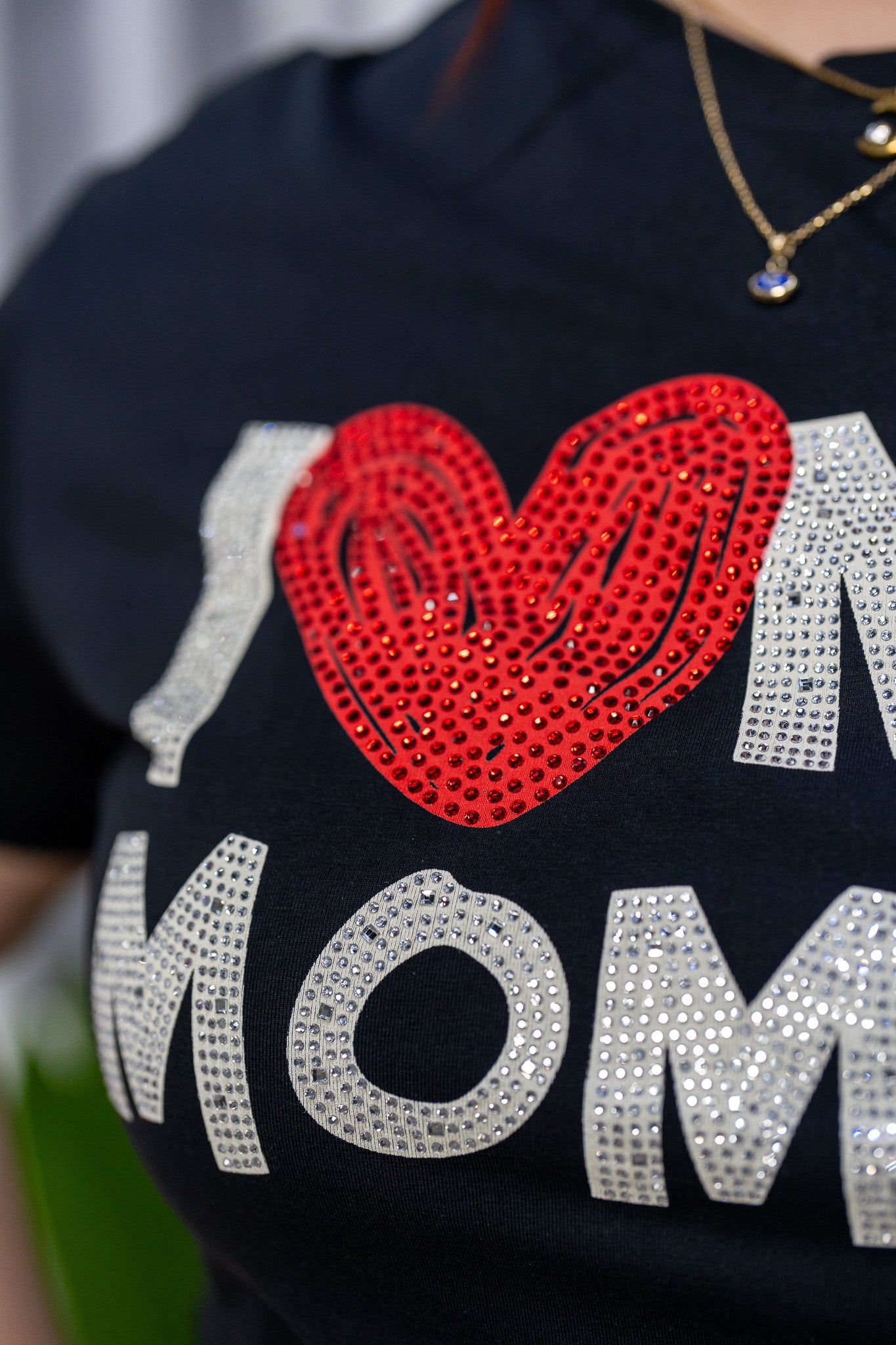 Playera Curvy I Love Mom con Brillos Negra Regalo Mamá