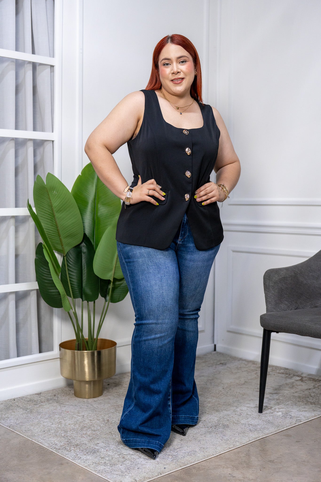 Jeans Curvy Campana Cintura Alta Super Stretch Estiliza Pierna