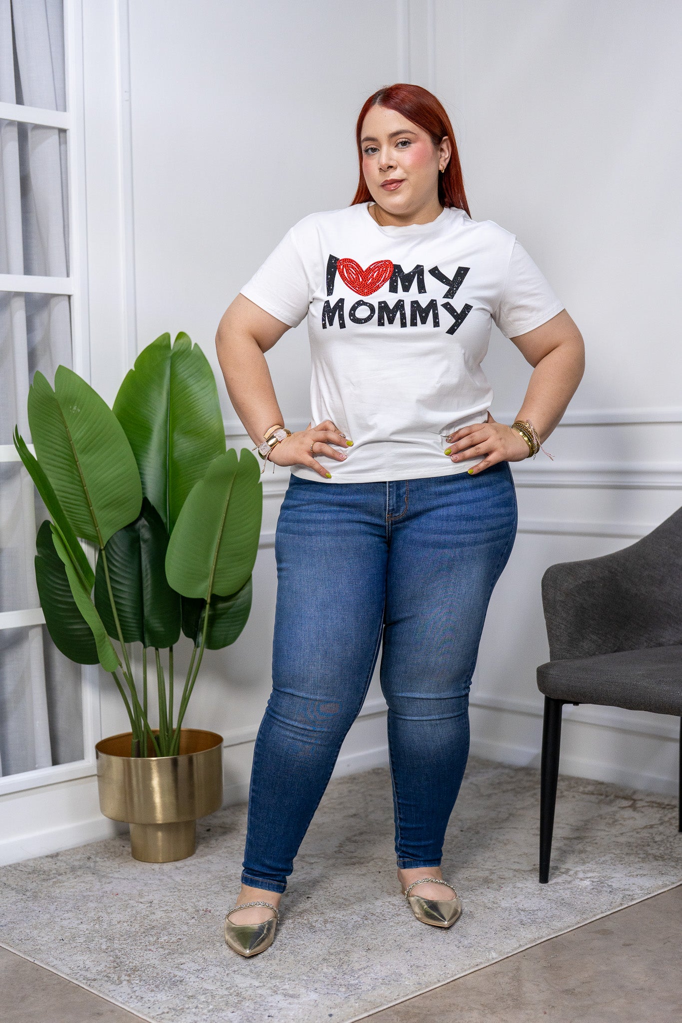 Playera Curvy I Love Mom con Brillos Blanca Regalo Mamá
