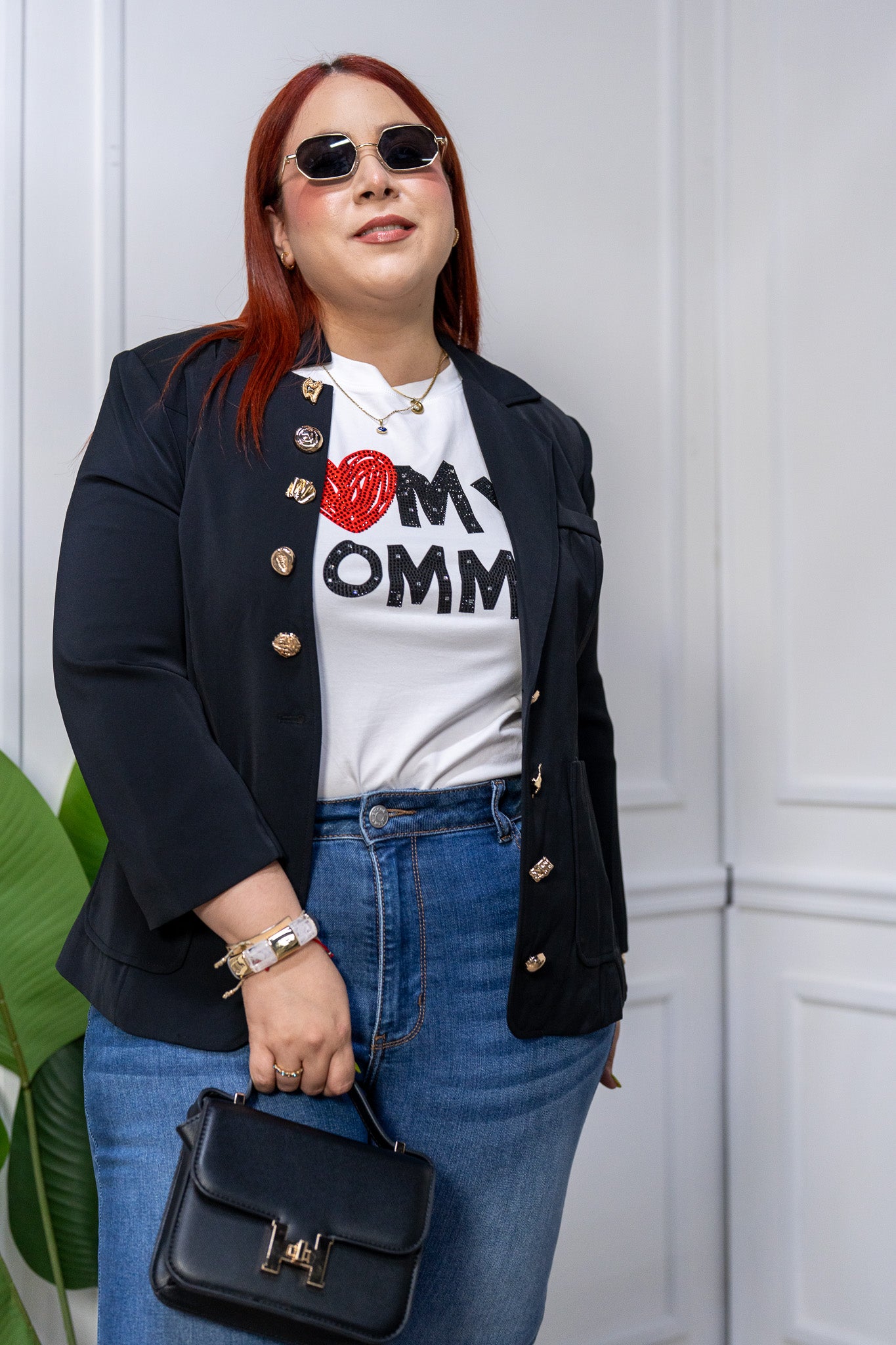 Playera Curvy I Love Mom con Brillos Blanca Regalo Mamá