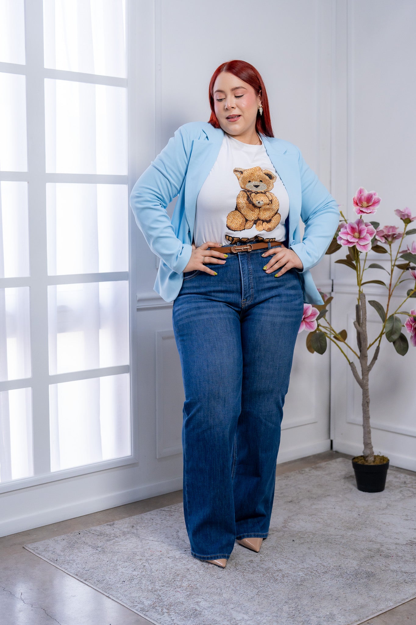 Blazer Curvy Azul Cielo de Corte Entallado | Saco Elegante Tallas Extras