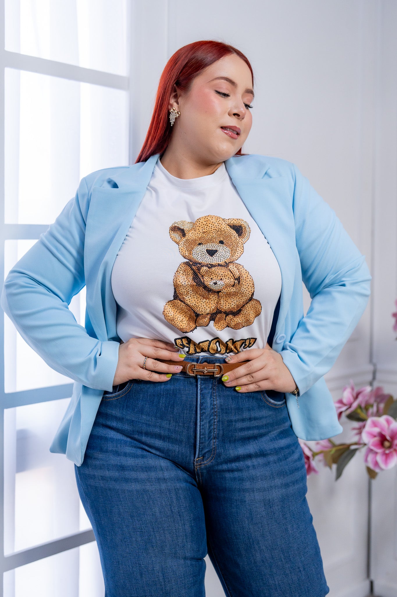 Blazer Curvy Azul Cielo de Corte Entallado | Saco Elegante Tallas Extras