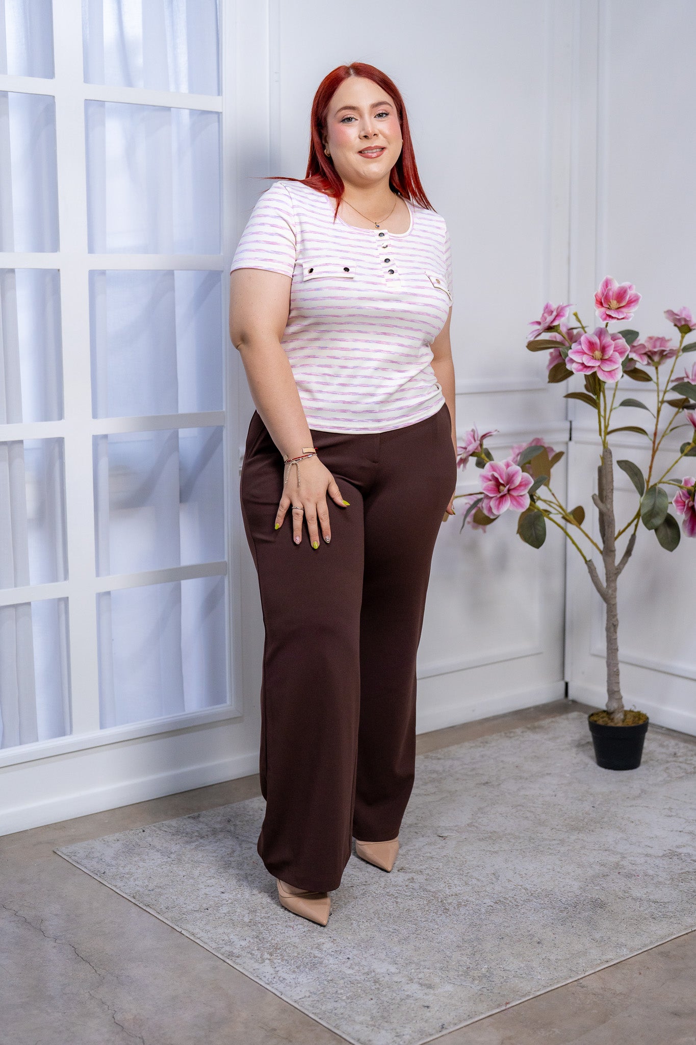 Pantalón de Vestir Curvy Chocolate Recto | Tiro Alto Estilizador