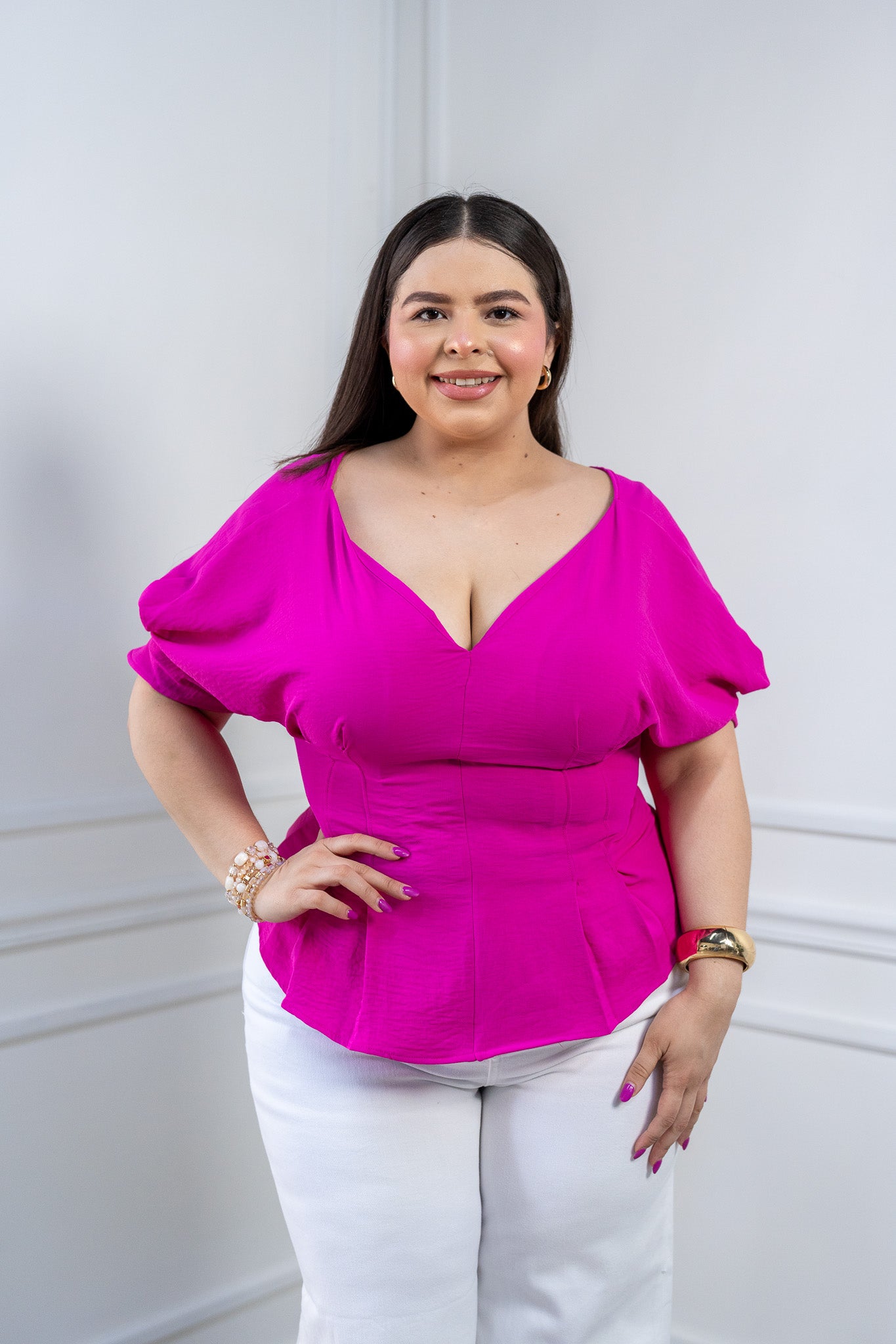 Blusa Curvy Fucsia Tipo Corset con Tiras en Espalda