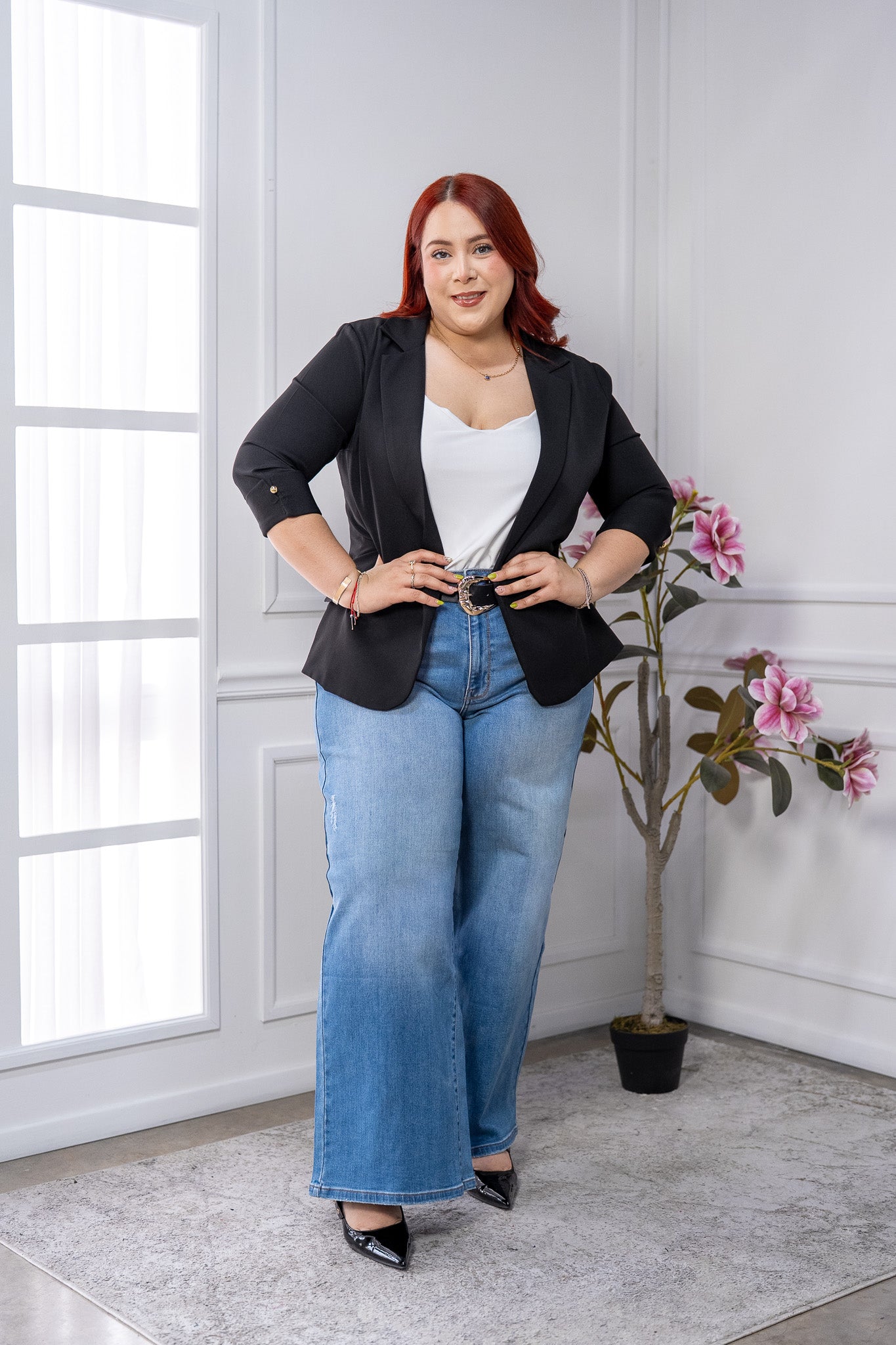 Blazer Curvy Elegante Oficina Forro Stretch Fit Relajado Clásico