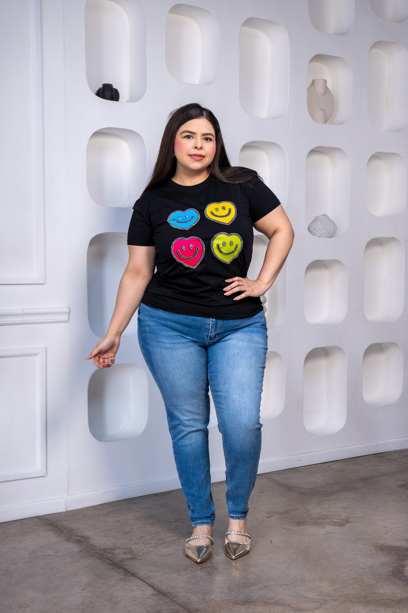 Playera Plus Size Caritas Feliz Negra